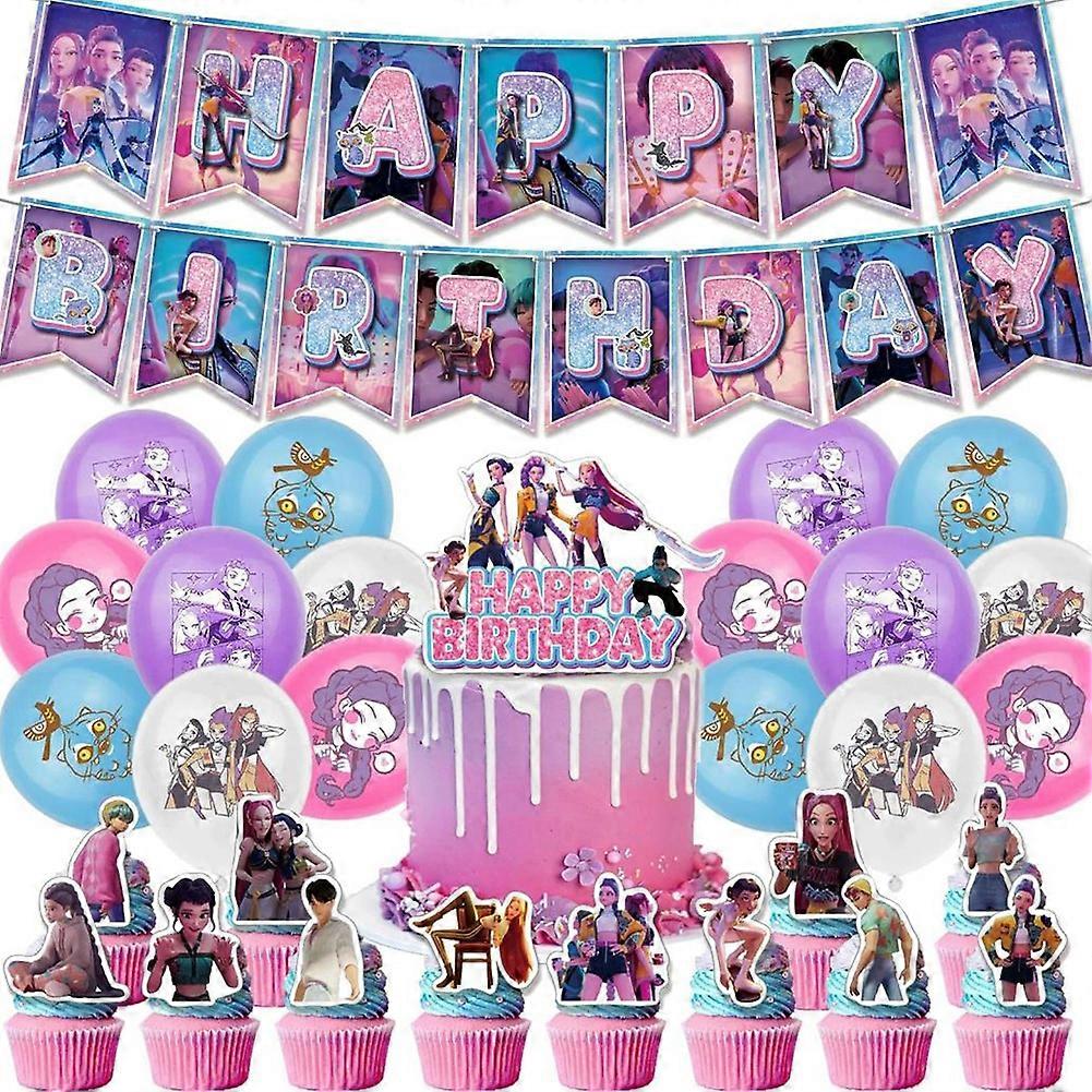 Kpop Demon Hunters Birthday Theme Party Decorations Banner Cake Balloons Party Props Kit for Kids