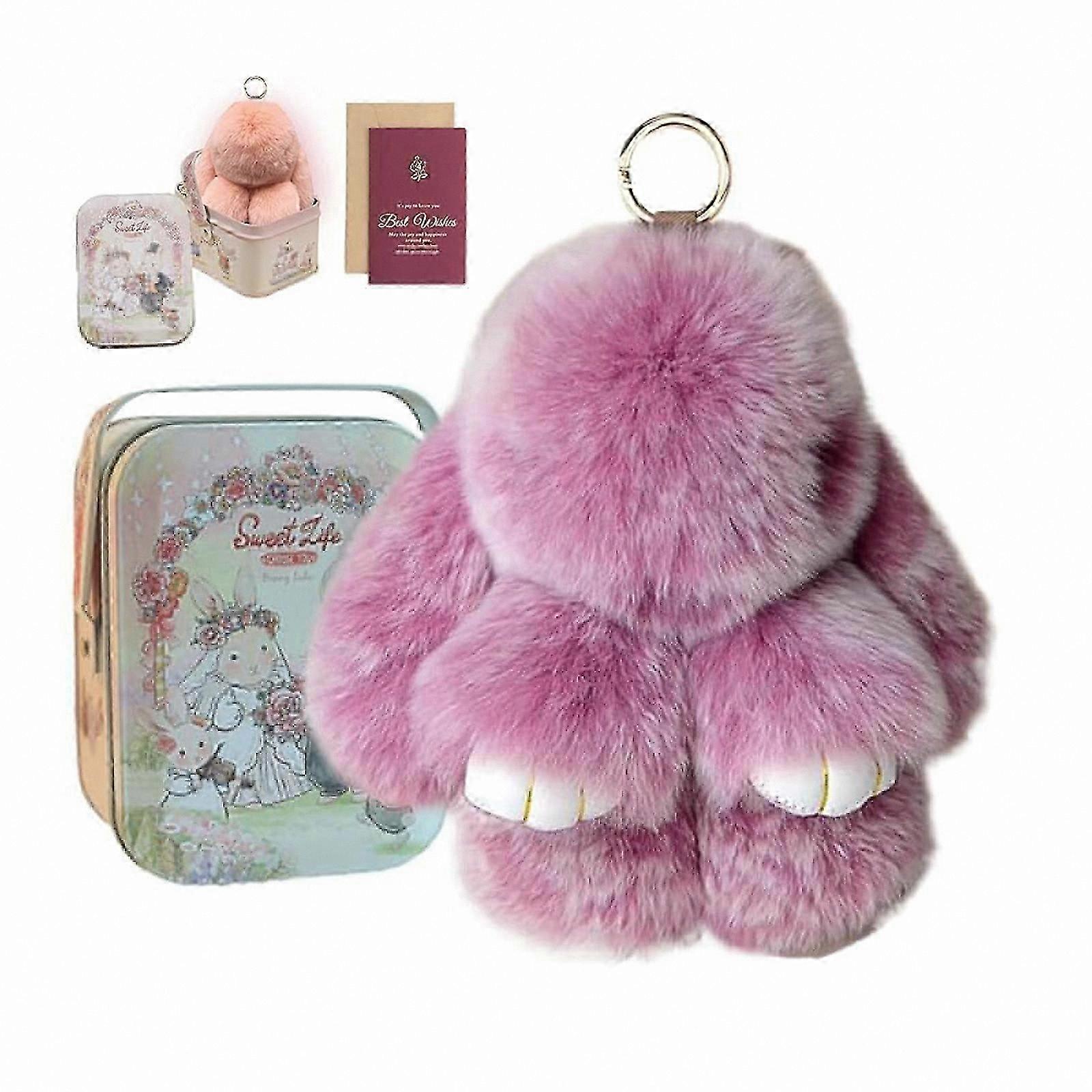 Adorable Plush Bunny Keychain with Decorative Box, Cute Rabbit Charm for Bags or Gifts