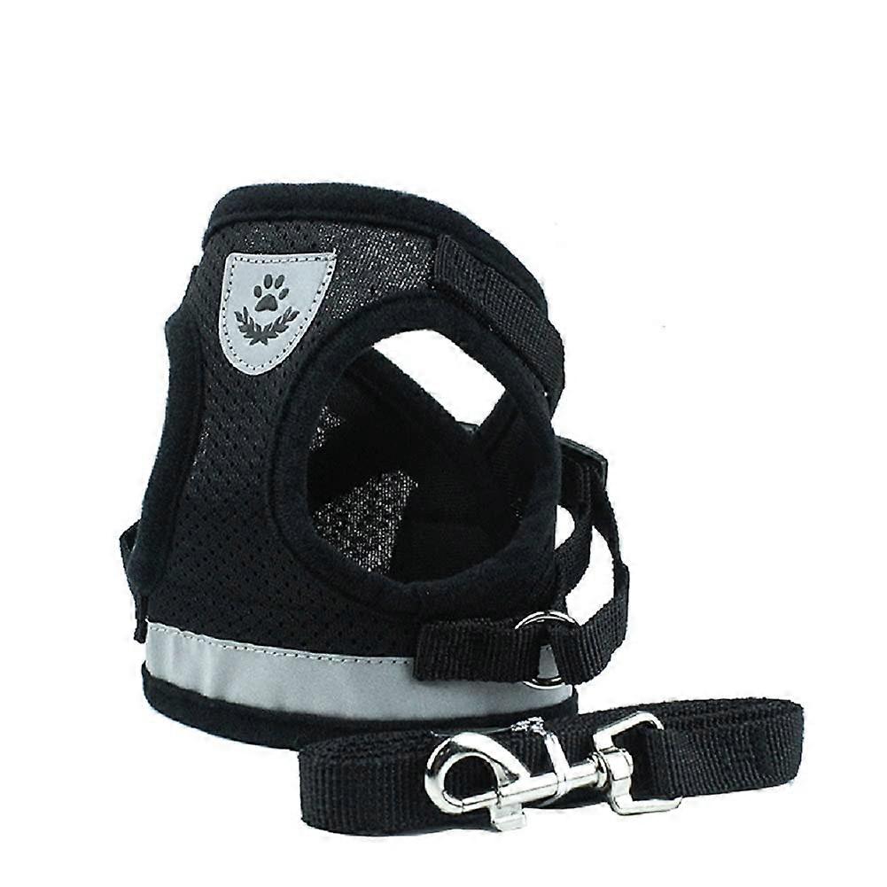 Soft Dog Cat Harness With Leash, Adjustable Halter, NoPull, Breathable Mesh, Reflective Safety Walking Set, Black XL