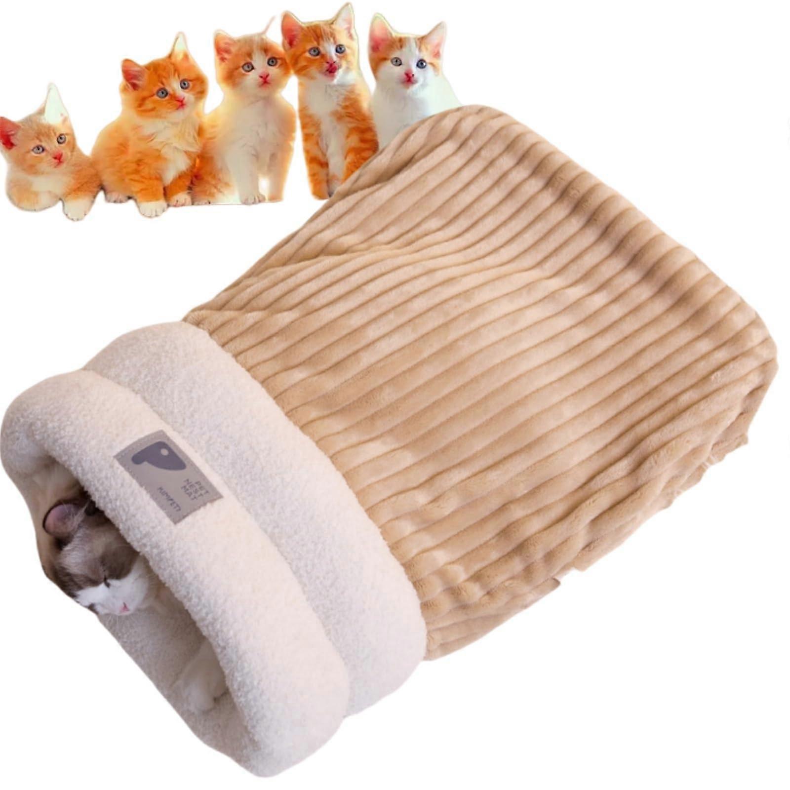Cat Sleeping Bag Indoor Cat Bed Self Warming 360 Degree Wrap Brown Polyester M Size
