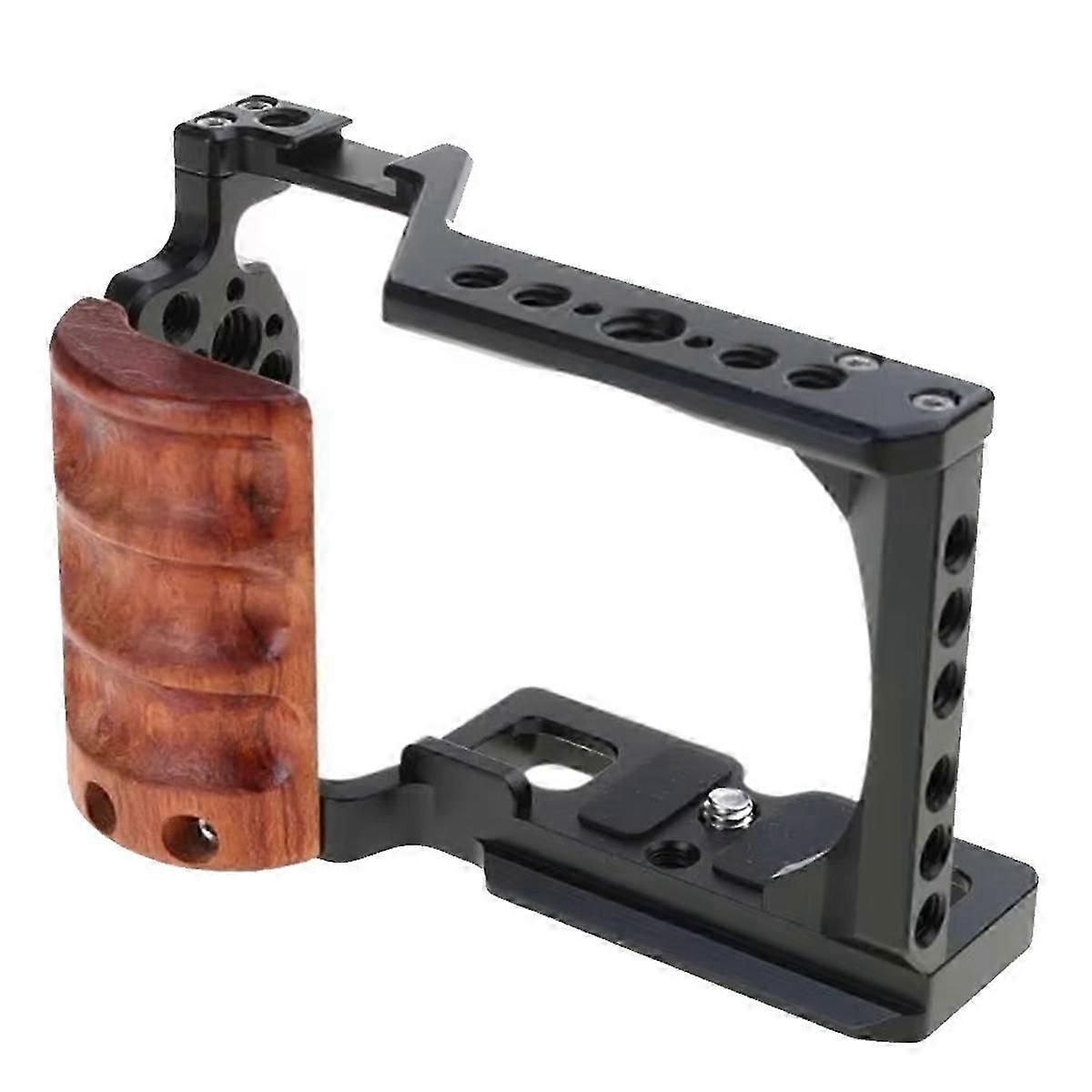 ZV-E10 Camera Cage with Wooden Handle Cold Shoe Mics/Light Extension Video Cage for Vlogging and F