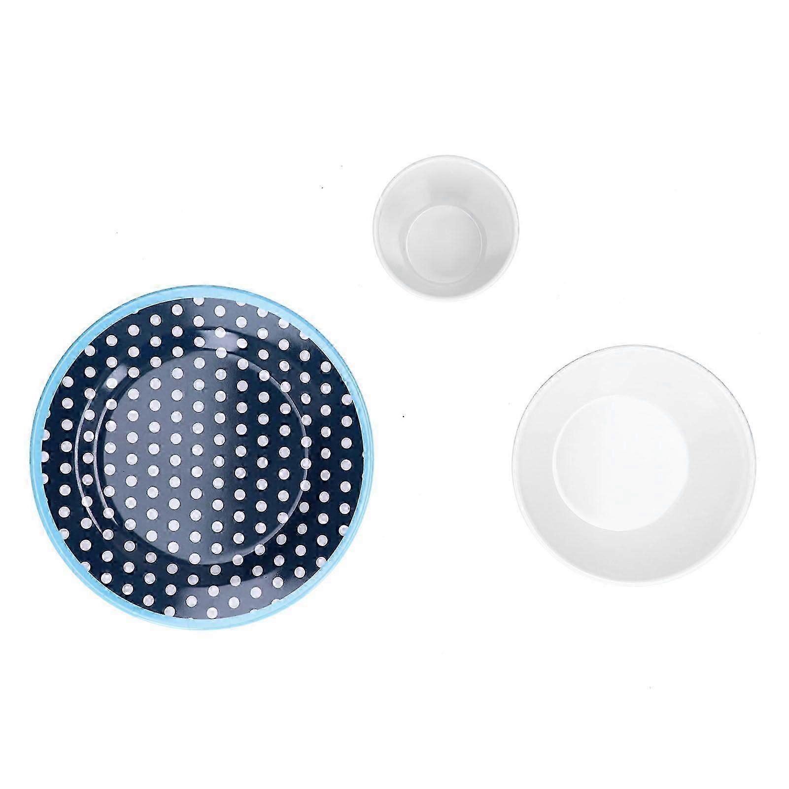 Dark Blue Polka Dot Salad Plate Set, Imitation Porcelain Tableware for Home and Hotel