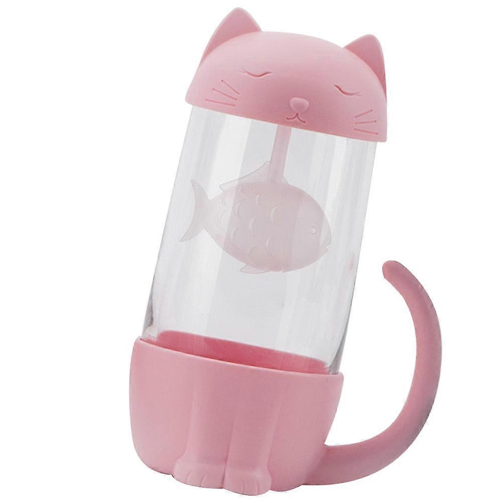 Tea Infuser Cup Adorable Glass Cup for Drinking Use Pink Cat Design