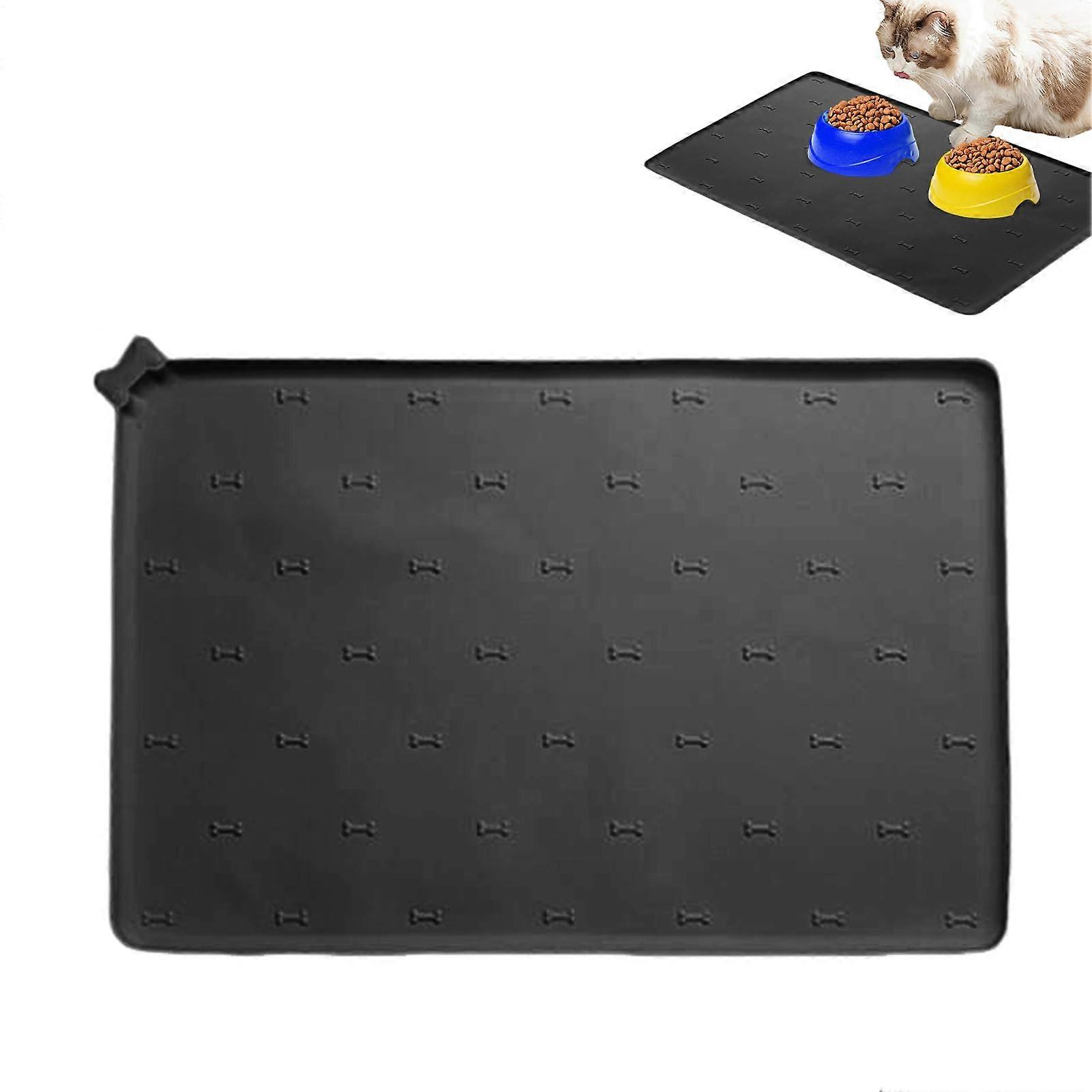 Pet Feeding Mat 23.6 X 15.7 Inch NonSlip Silicone Floor Mat FastDrying AntiSpill Cat And Dog Feeding Mat Indoor Black