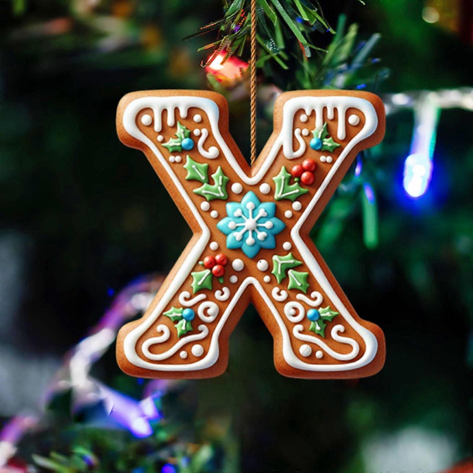 XUNRYAN Gingerbread Alphabet Ornaments with Icing Pattern, Mini Christmas Tree Pendant Decor, Compatible with X, DIY Party Gifts (X)