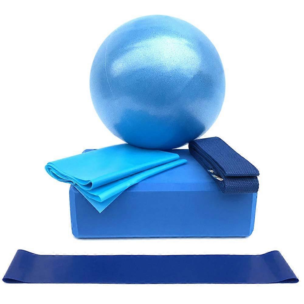 Yoga Equipment Set Including Yoga Ball, Yoga Blocks, Stretching Strap, Resistance Loop Band, Exercise Band Blue