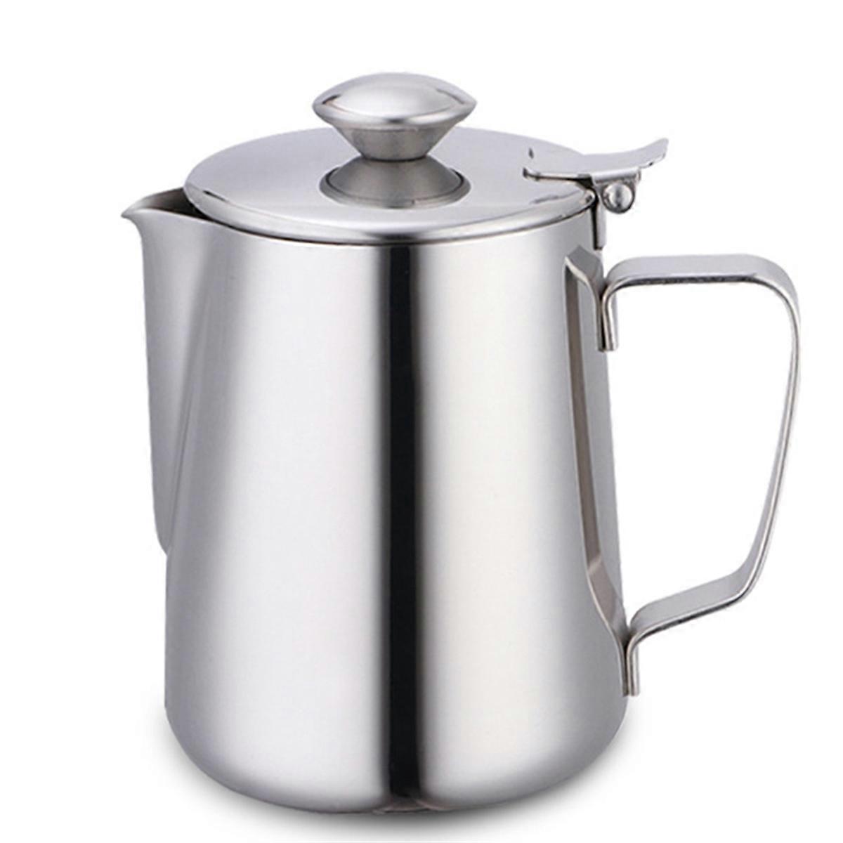 Stainless Steel Pitcher with Lid, 67 Oz Large Metal Pot Milk Frothing Jug for Espresso Machines, Lat