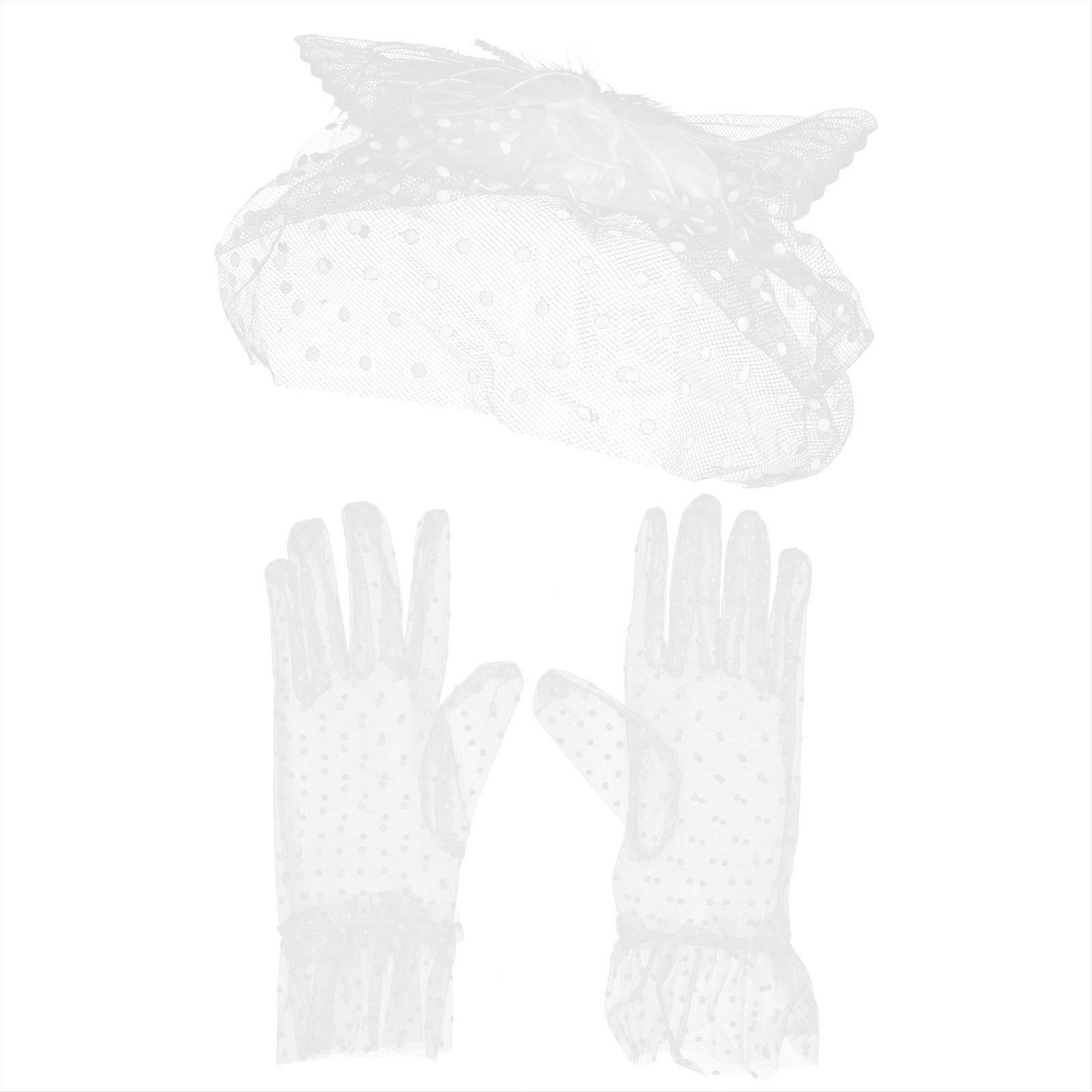 Chic White Hat and Gloves Set for Party Decoration 2Sets