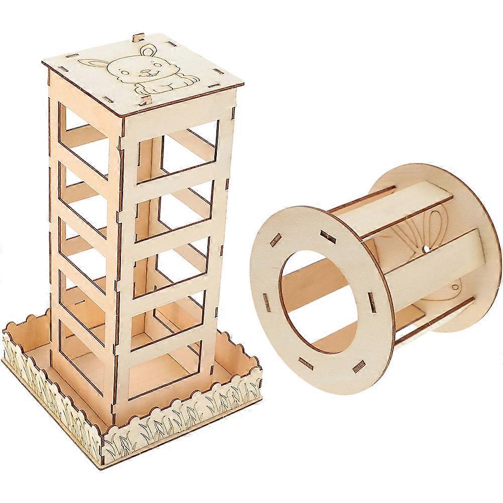 Bite-Resistant Containers Wooden Feeders for Bunny Feeding 4Pcs Set