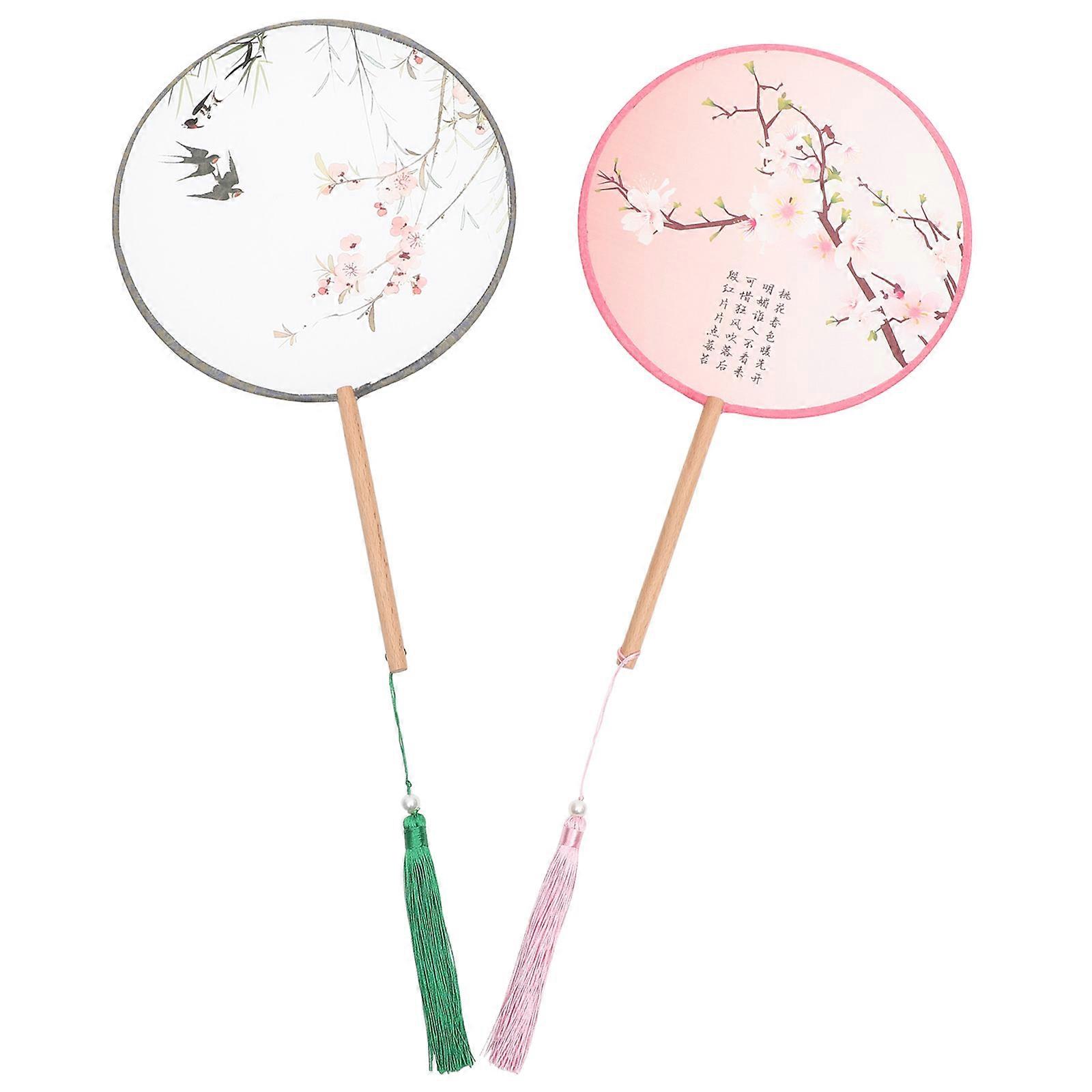 Chinese Decor Round Hand Fan Circular Fan for Decor 2Pcs