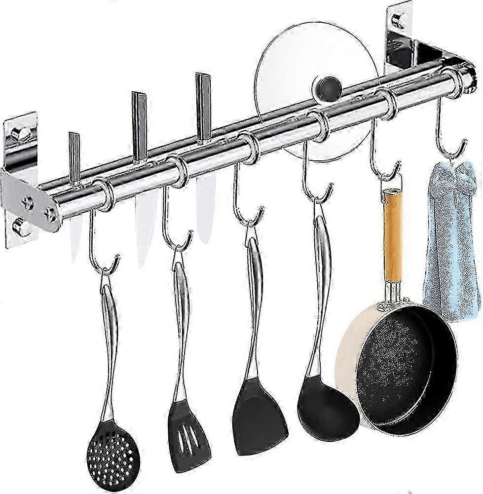 Wall Mounted Utensil Rack, 40cm Hanging Kitchen Rail With 6 Removable Hooks Gift