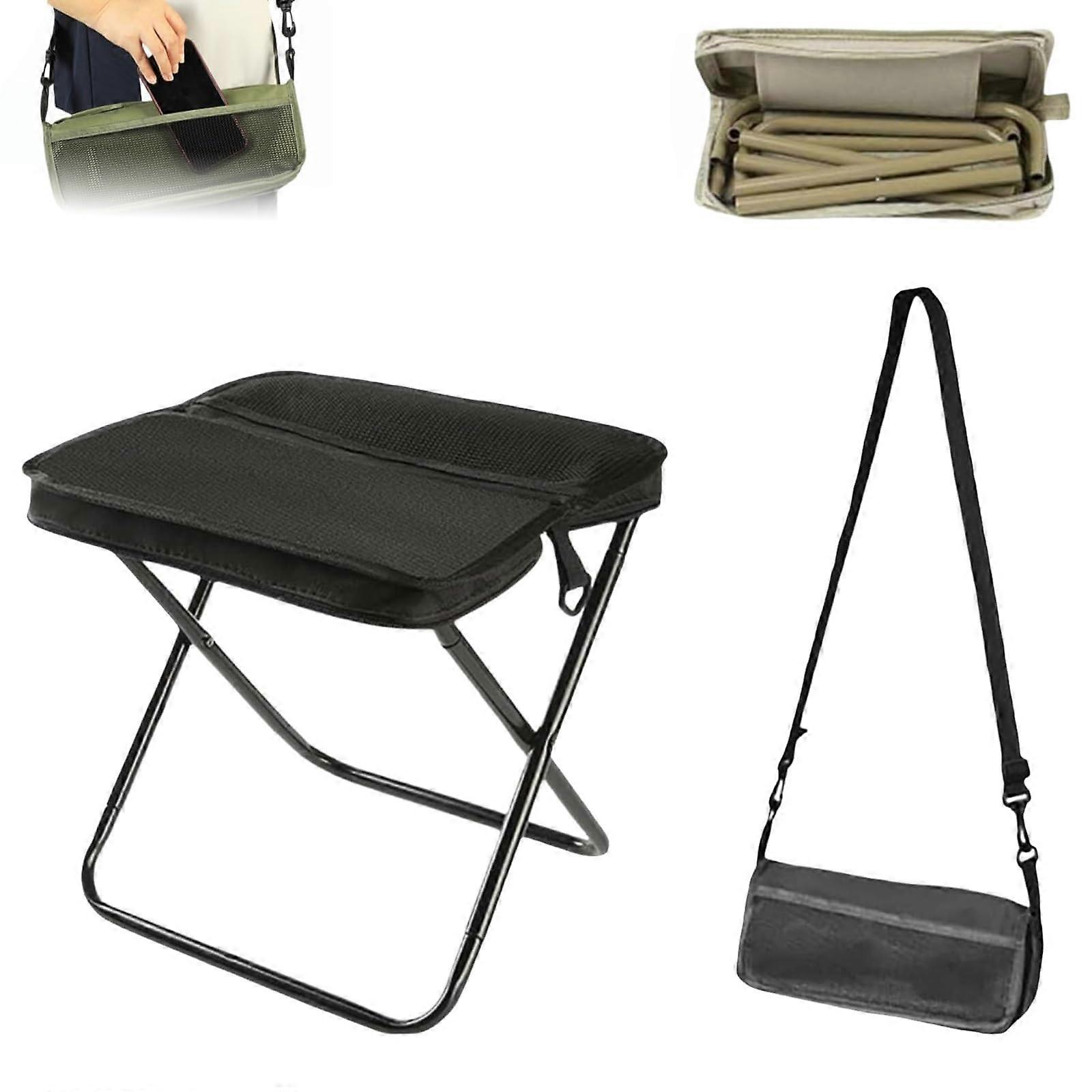 Foldable Backpack Stool Portable Folding Stool With Carry Bag Lightweight Sling Stool Black Camping Stool For Hiking