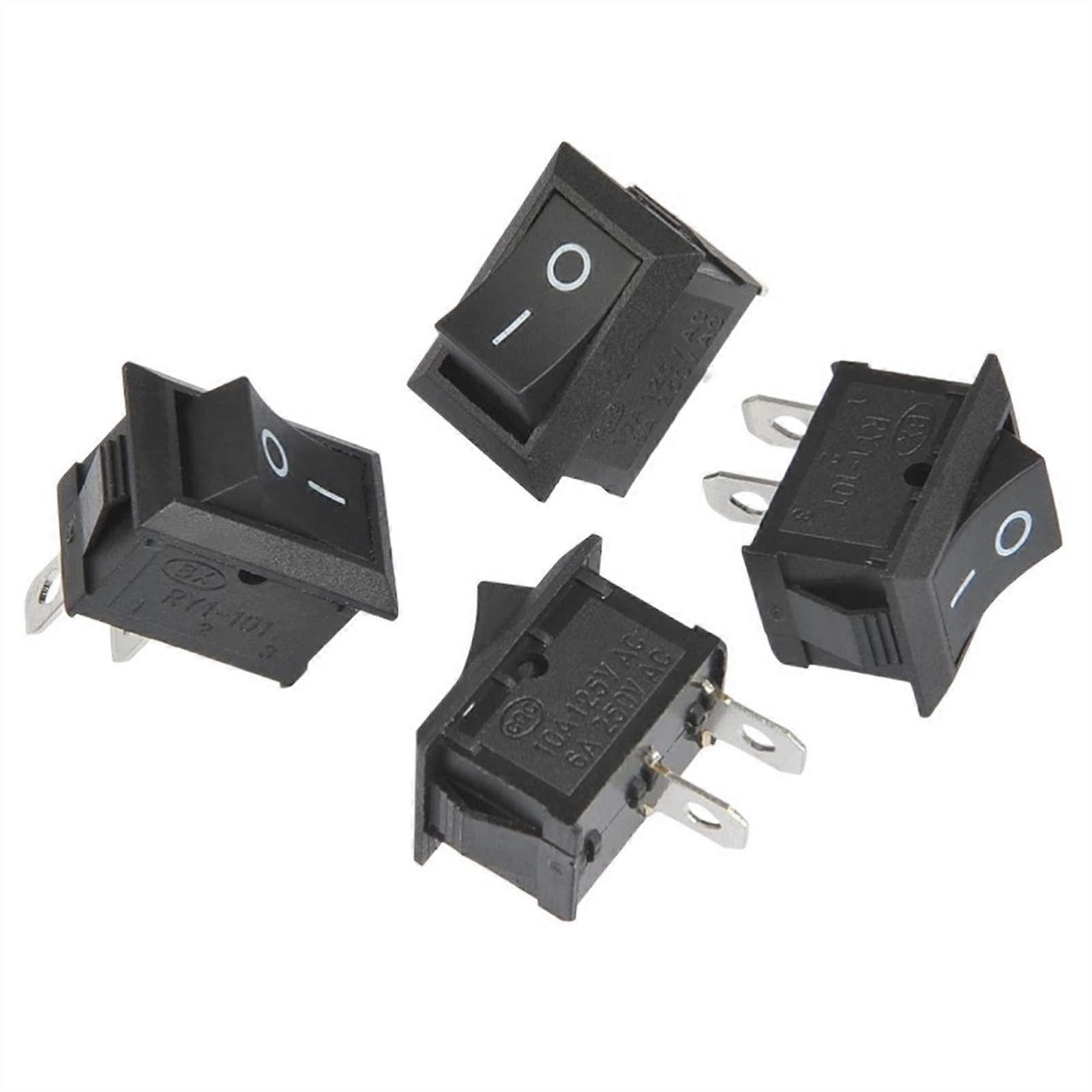 Rocker Switch 5Pcs Black 2Pin SnapIn On/Off KCD1101 21x15mm 250V 6A10A Mini Push Button