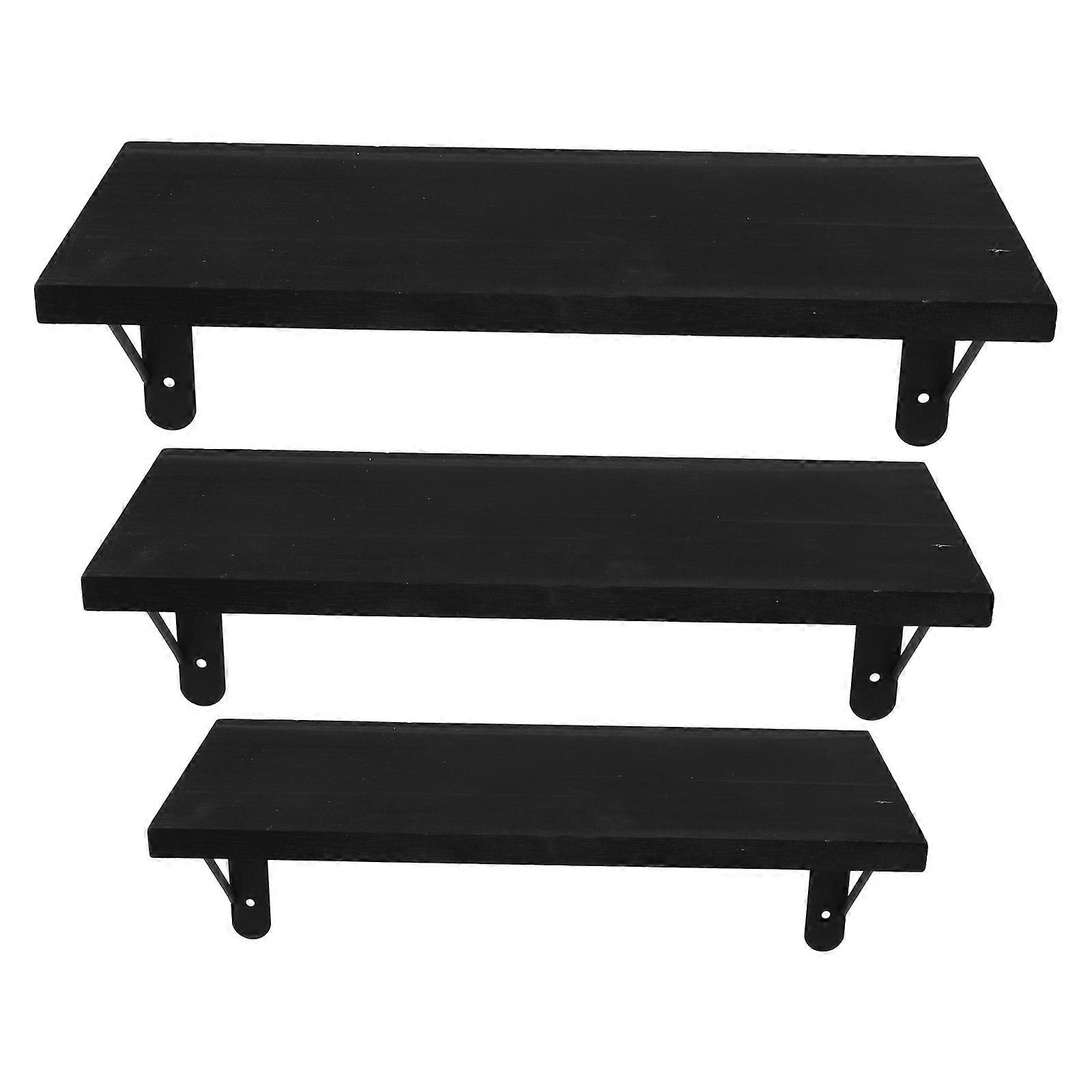 Wood Floating Wall Shelf Black for Kitchen 1Set Wall Mounted Rack
