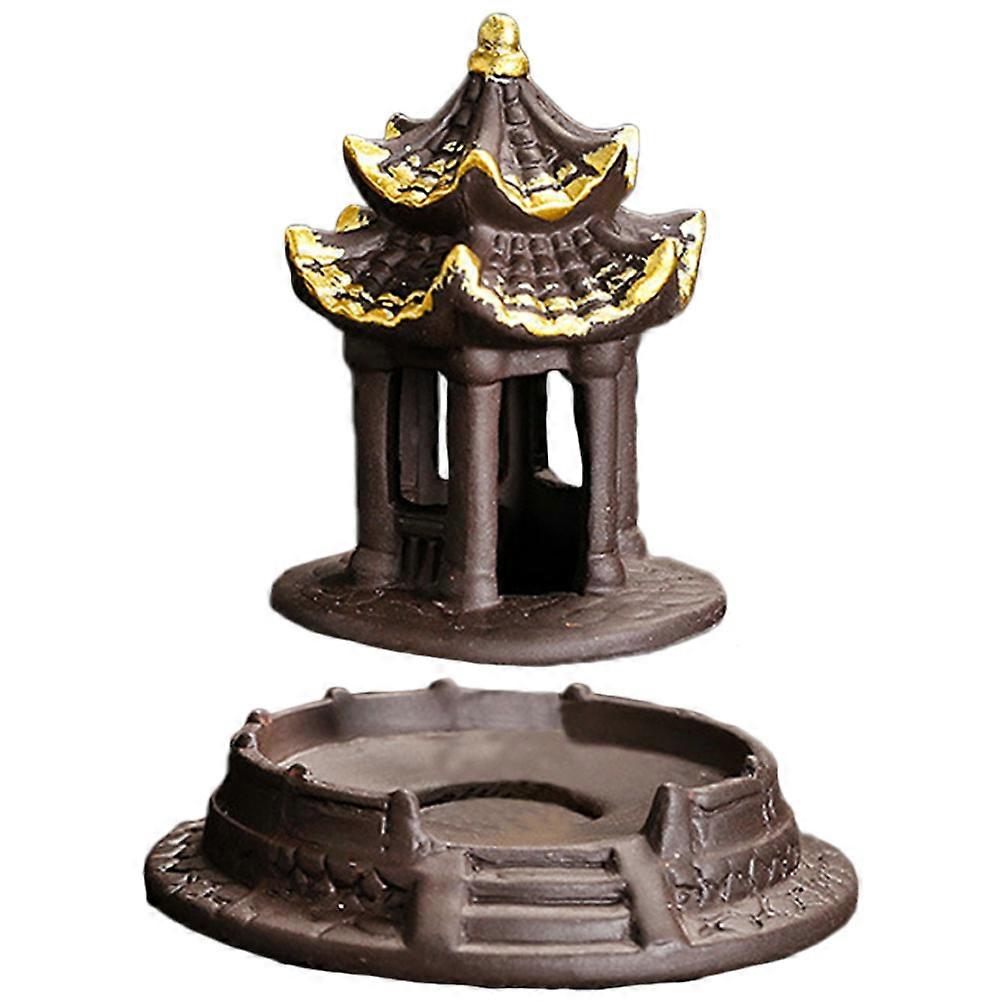Clay Pavilion Shaped Censer for Decoration 4Pcs Incense Holder Burner Set