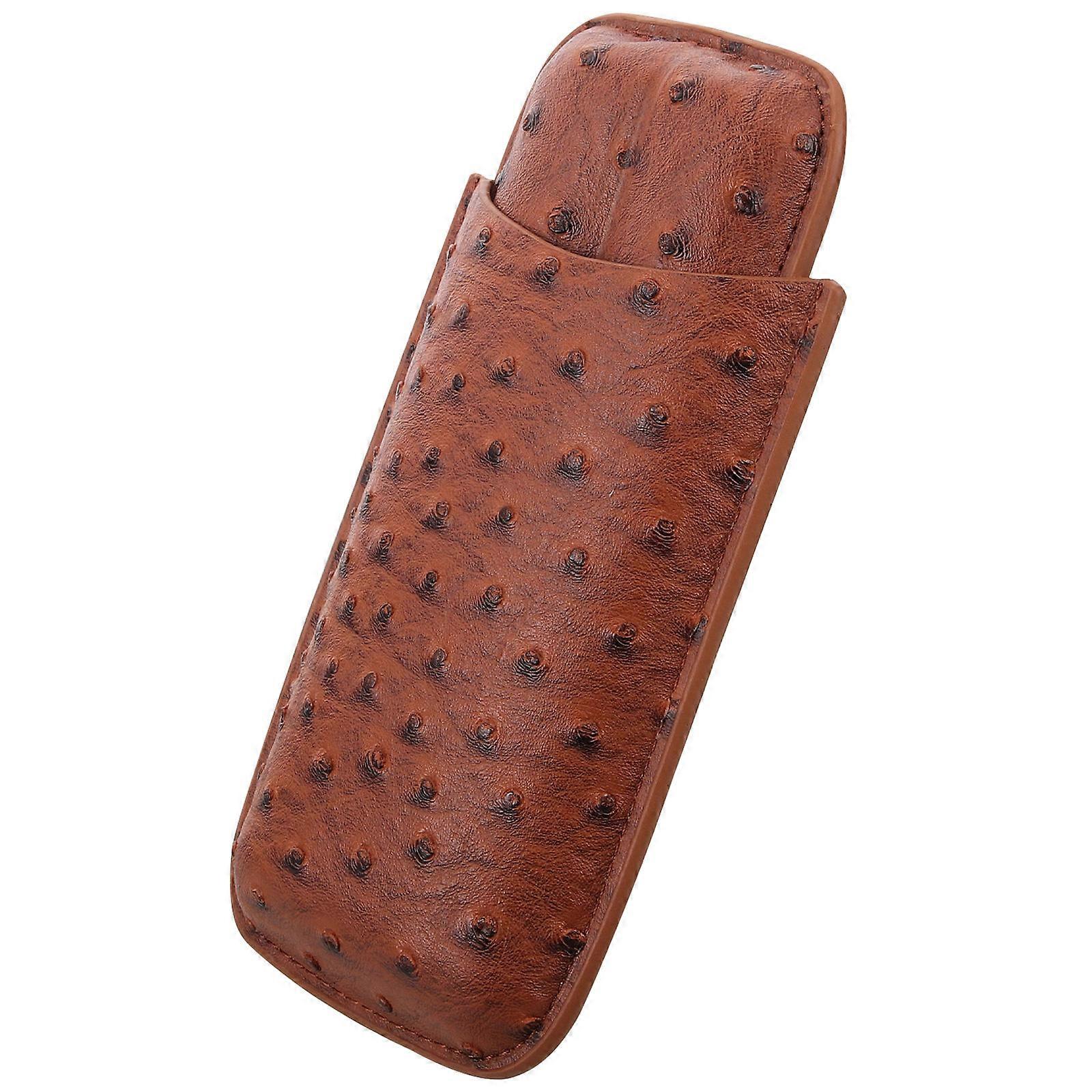 Brown Cigar Case for Storage Using Portable Cedar Holder