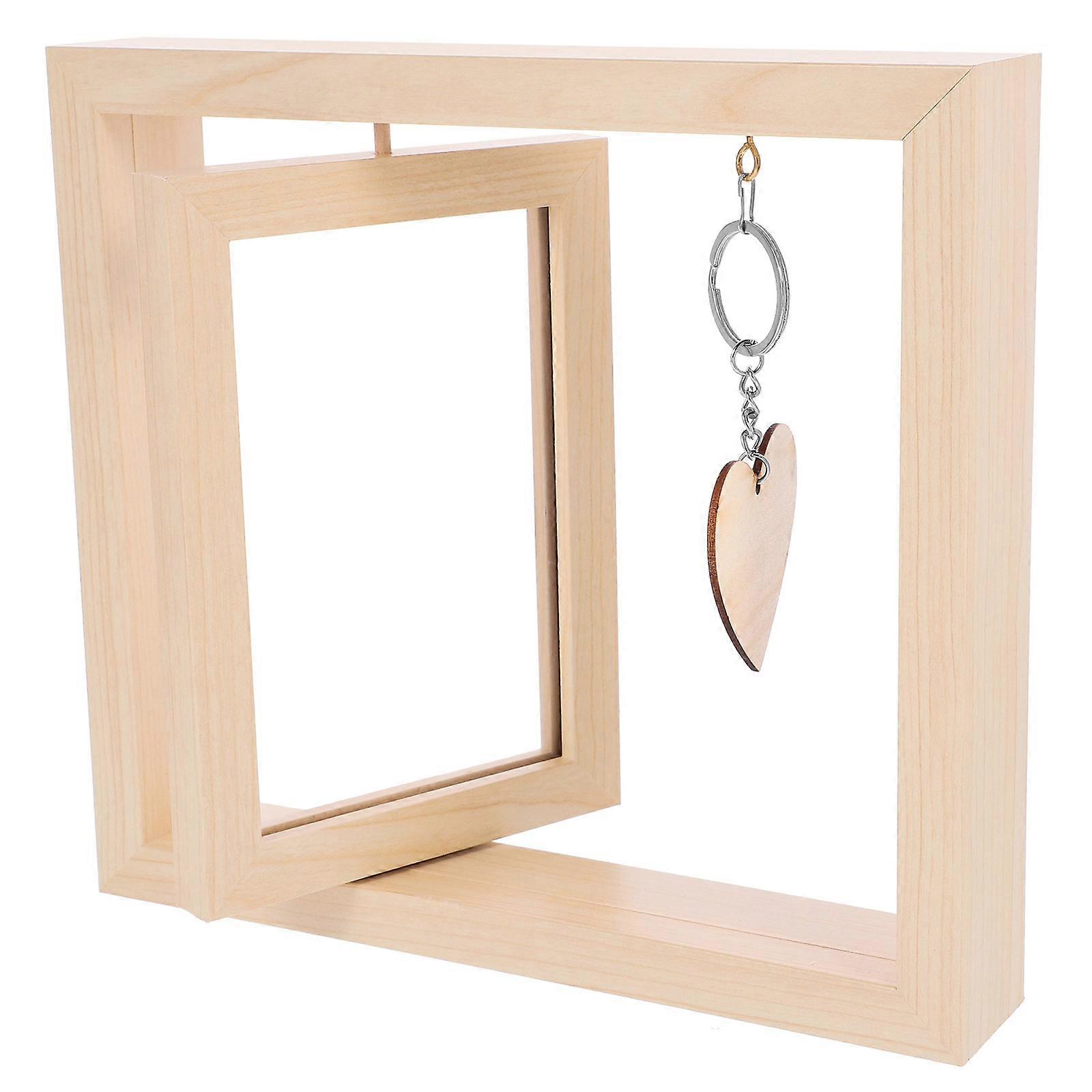 Creative Rotating Wooden Photo Frame Heart Pendant Double Sided Display 6In For Friends And Family 1Set
