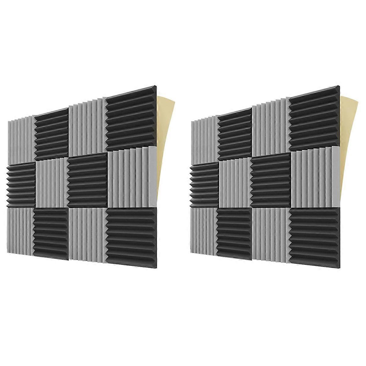 12Pack Sound Proof Foam Panels with Self Adhesive, Black & Gray