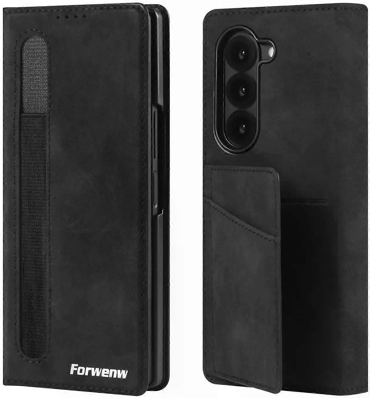 Case for Samsung Galaxy Z Fold 6, Premium PU Leather Phone Cover with Card Holder, S Pen Holder, Stand, Shockproof Flip Wallet Cover