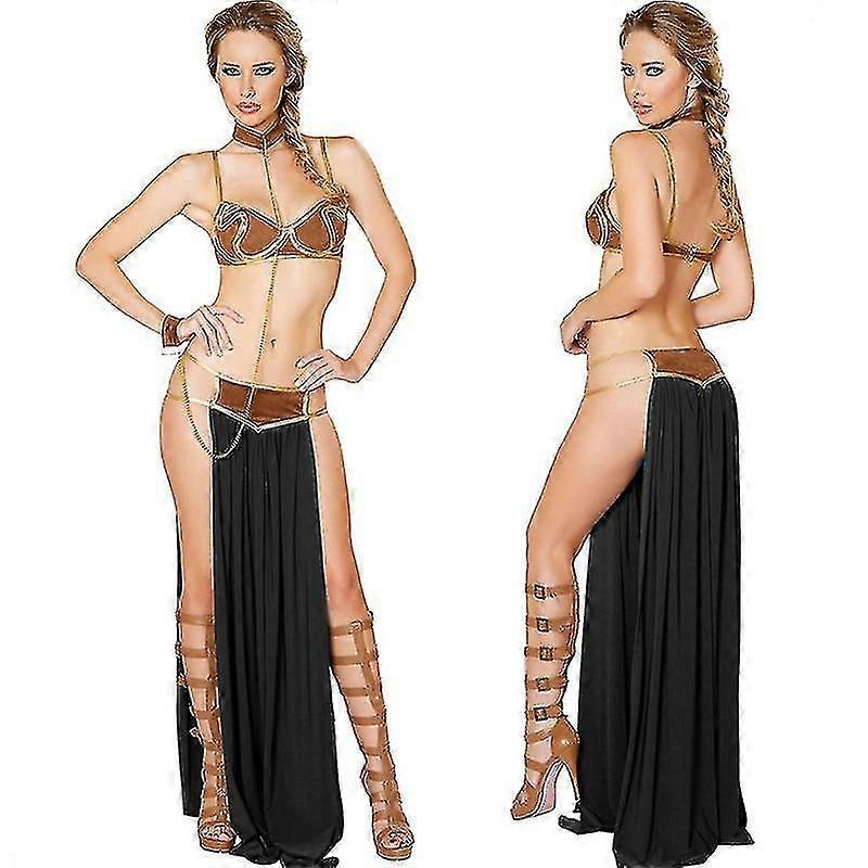 セクシーなコスチューム プリンセスレイアスレイブス ミスマナー 制服 カーニバル コスプレ プリンセスレイア スレイア コスチュームドレス ゴールドブラジャーとネック