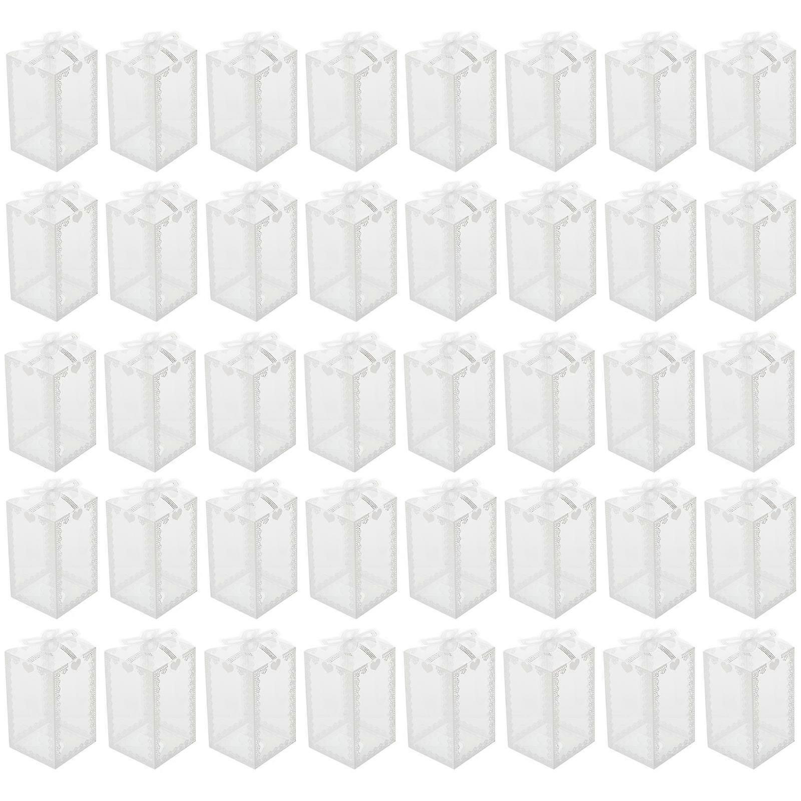 50Pcs PVC Transparent Boxes Wedding Candy Packaging Boxes Bowknot Gift Boxes