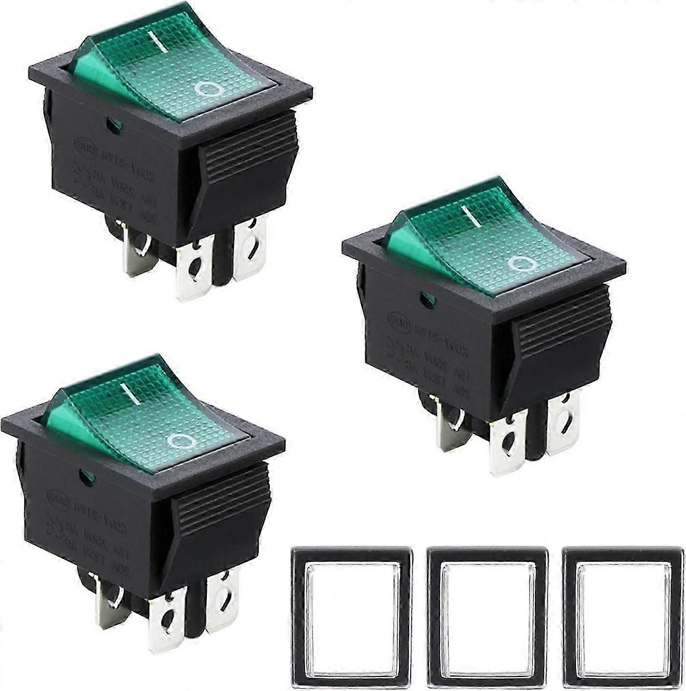3Pcs Green On / Off Rocker Switch 16A / 250V 20A / 125V Ac (Dpst)