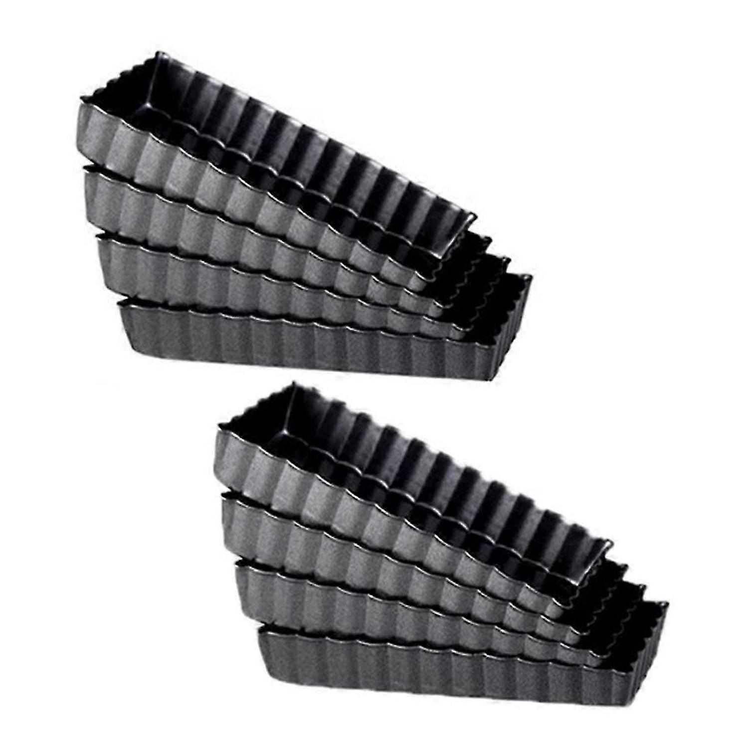 8 Pcs Non-Stick Quiche Tart Pans Rectangle with Removable Bottom,Fluted Tart Tin for Fruit Pie Cake
