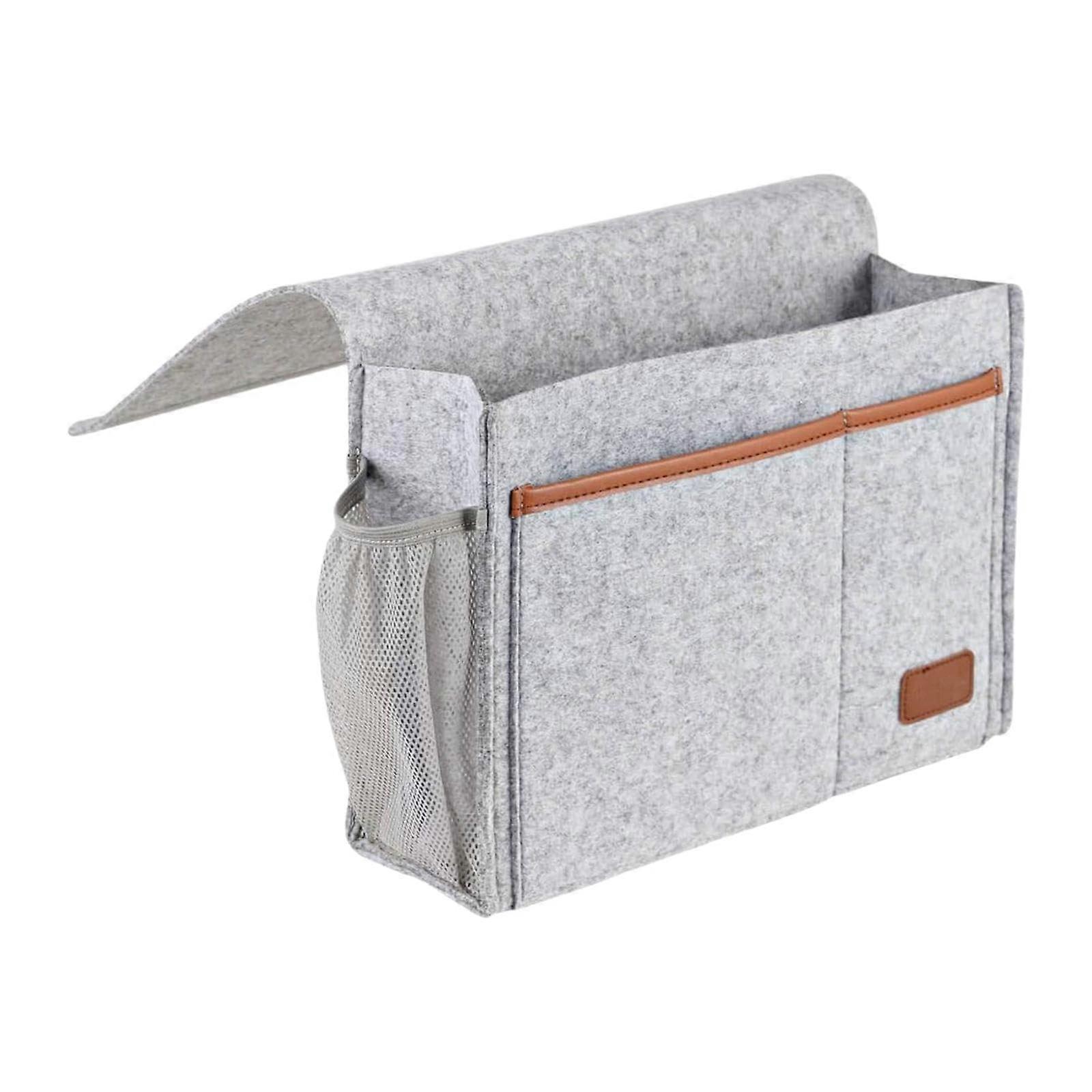 Bedside Hanging Storage Bag Bottle Holder MultiPurpose Bedside Organizer Lockable Magazine Rack Light Grey For Dorm