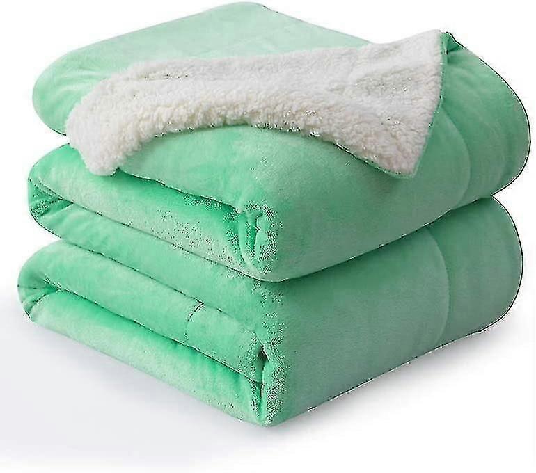 Flannel Battaniye Tersinir Sherpa Atma Battaniyesi Süper Yumuşak Peluş Sıcak Polar Mikrofiber (50 "x60", neo-nane Yeşil)