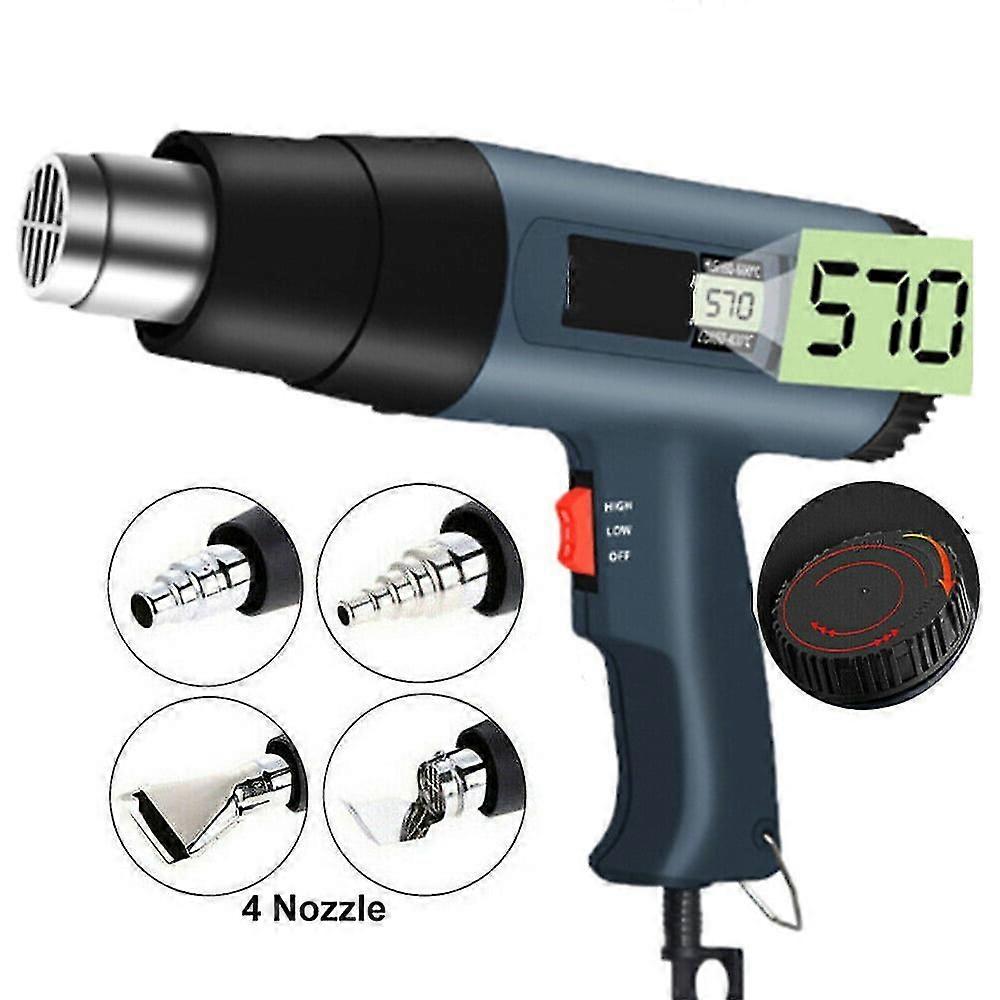 2000W Heat Gun Hot Air Gun with LCD Screen Display 2-Temp Settings 4 Nozzles for Crafts, Shrink Wrappi