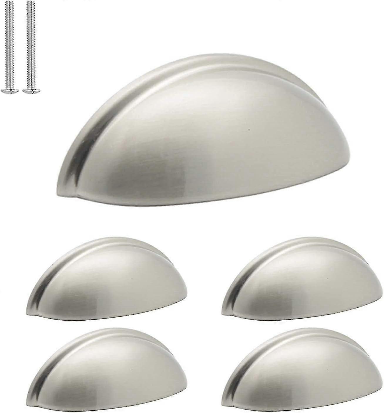 Kitchen Hardware Bin Cup Handles Pull Cabinet Handles Brushed Nickel- 3" Hole Centers (5 Pack)