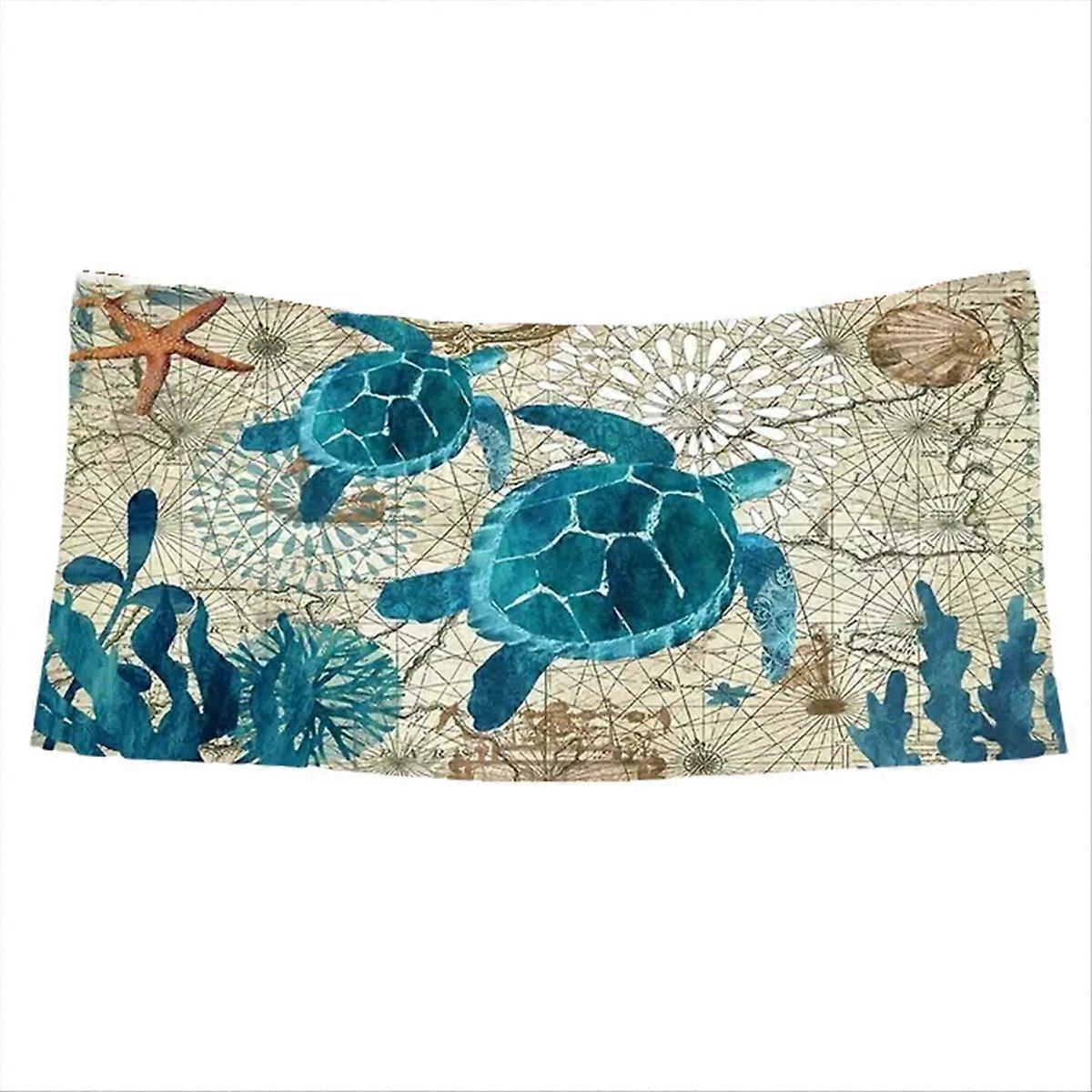 Quick-Drying Beach Towel with Sea Turtle Pattern,Soft and Absorbent,A