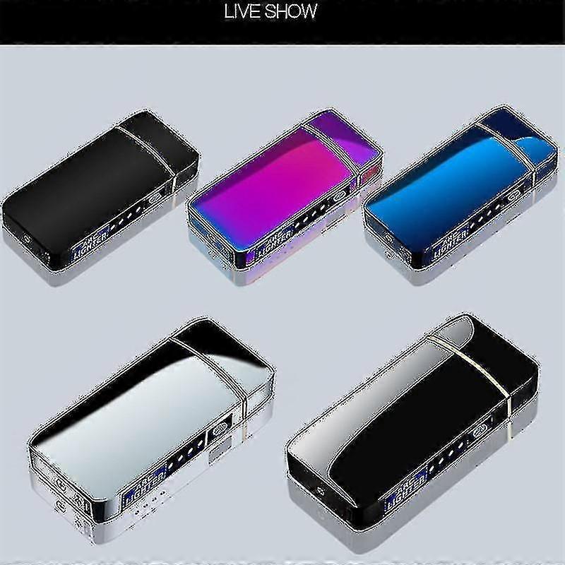 Elektrisk vindtæt metal lighter Dobbelt bue Flammeløs Plasma Genopladelig Usb Lighter Led Power Display Touch Sensor Lighter Sort