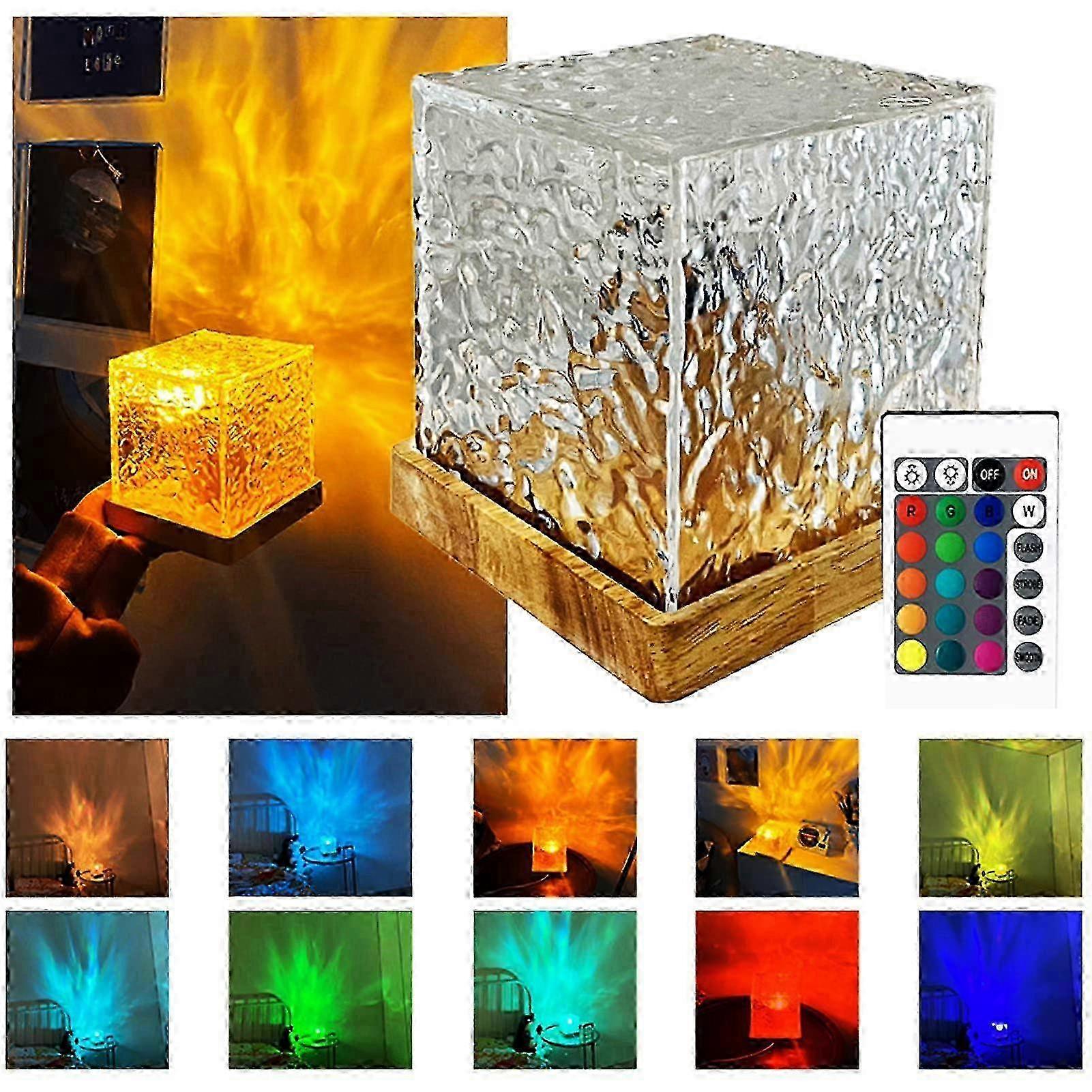 Rotating Water Ripple Night Light, Rotating Water Pattern Night Light with RGB 16 Colour Changing Remote Control, LED Desk Lamp for Be