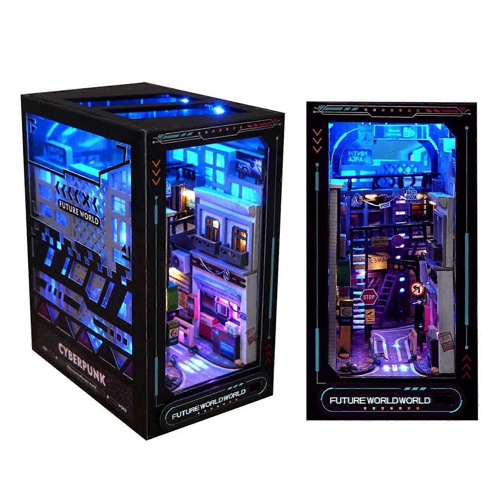 DIY Book Nook Kit, Wooden Puzzle Bookends With LED Light, 3D Mini Landscape Bookshelf Insert Decor Gift For Craft Lovers