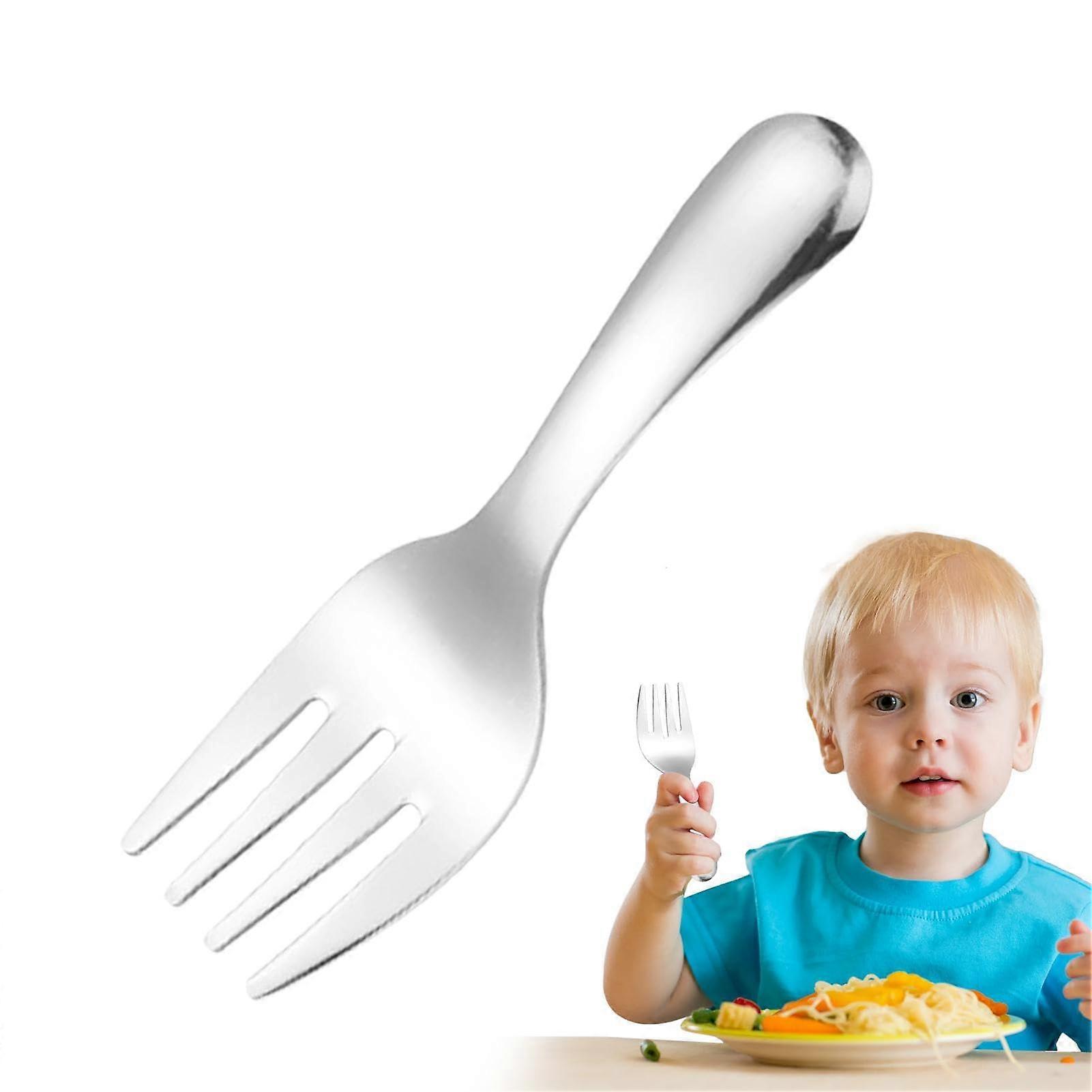 Kids Dinnerware Gray Metal Fork And Spoon Set Reusable Round Smooth Flatware With Short Handles For Home Kitchen