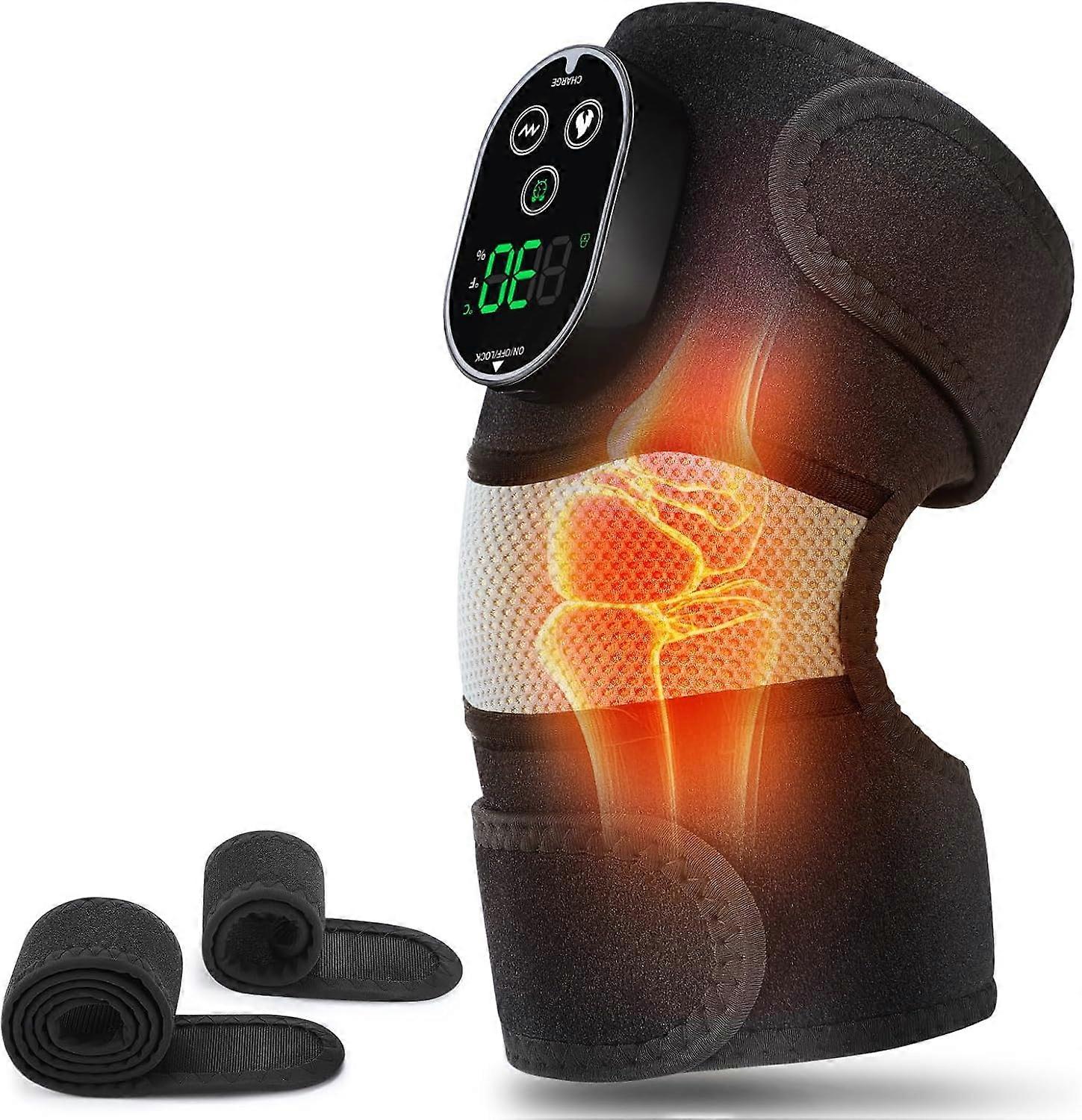 Cordless Heated Knee Massager with Vibration, Heated Knee Brace Wrap, Heating Shoulder Brace Support Wrap for Knee Elbow, Heating Pad with 6 Heating