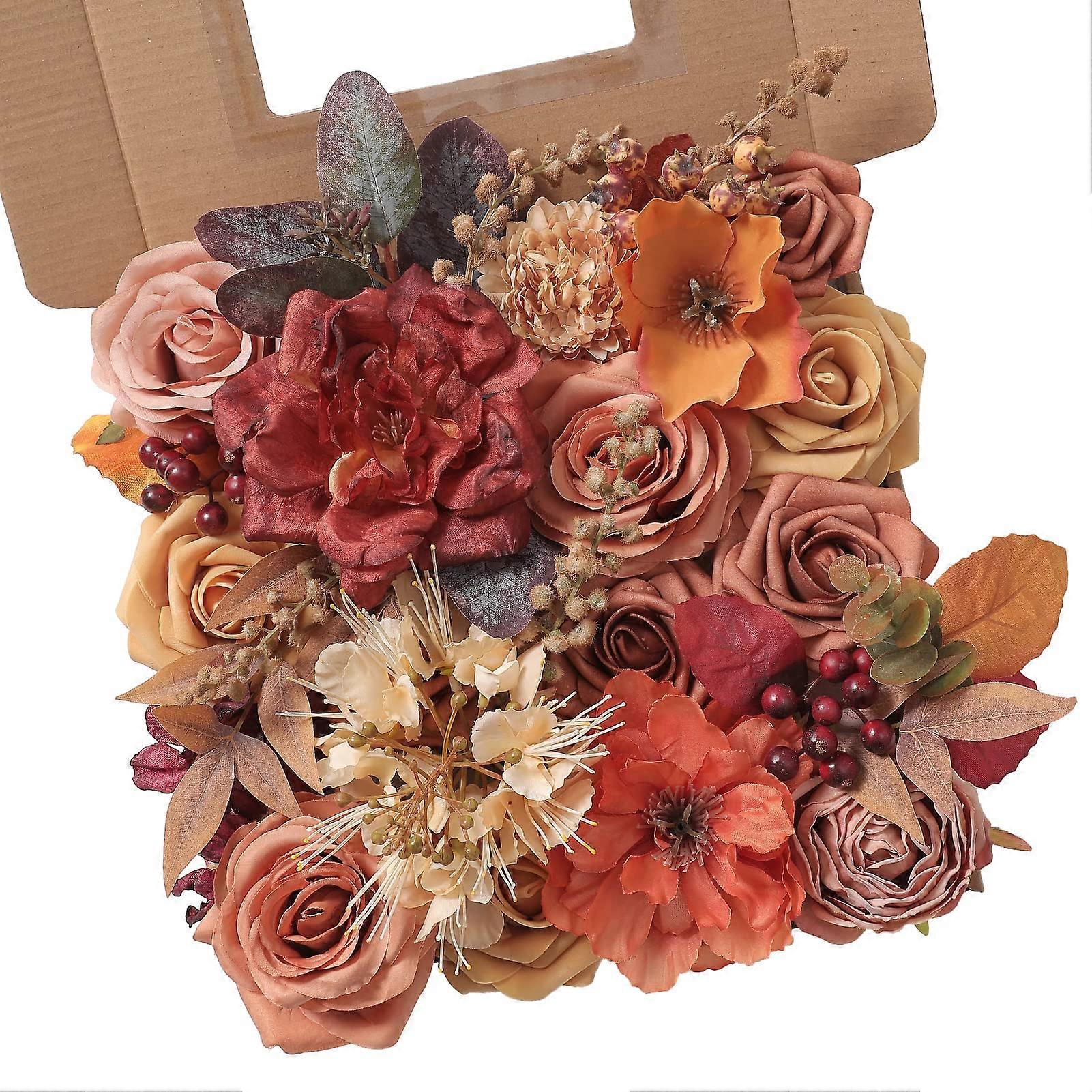 Artificial Flowers Burnt Orange With Stems For DIY Wedding Bouquets Combo Box Set