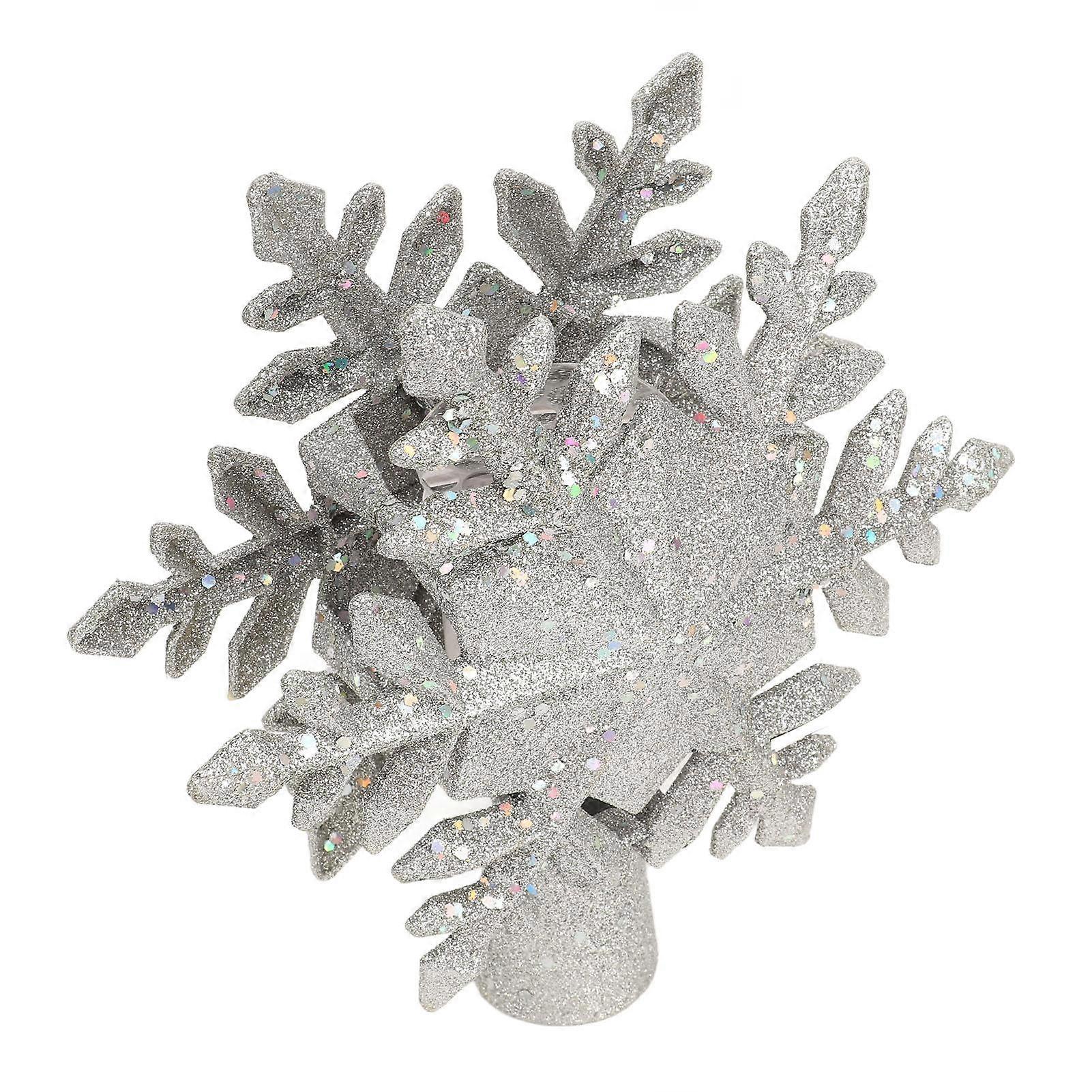 Silver Snowflake Christmas Tree Topper Lighted 3D PVC Christmas Tree Topper with Rotating Projector Light Silver EU