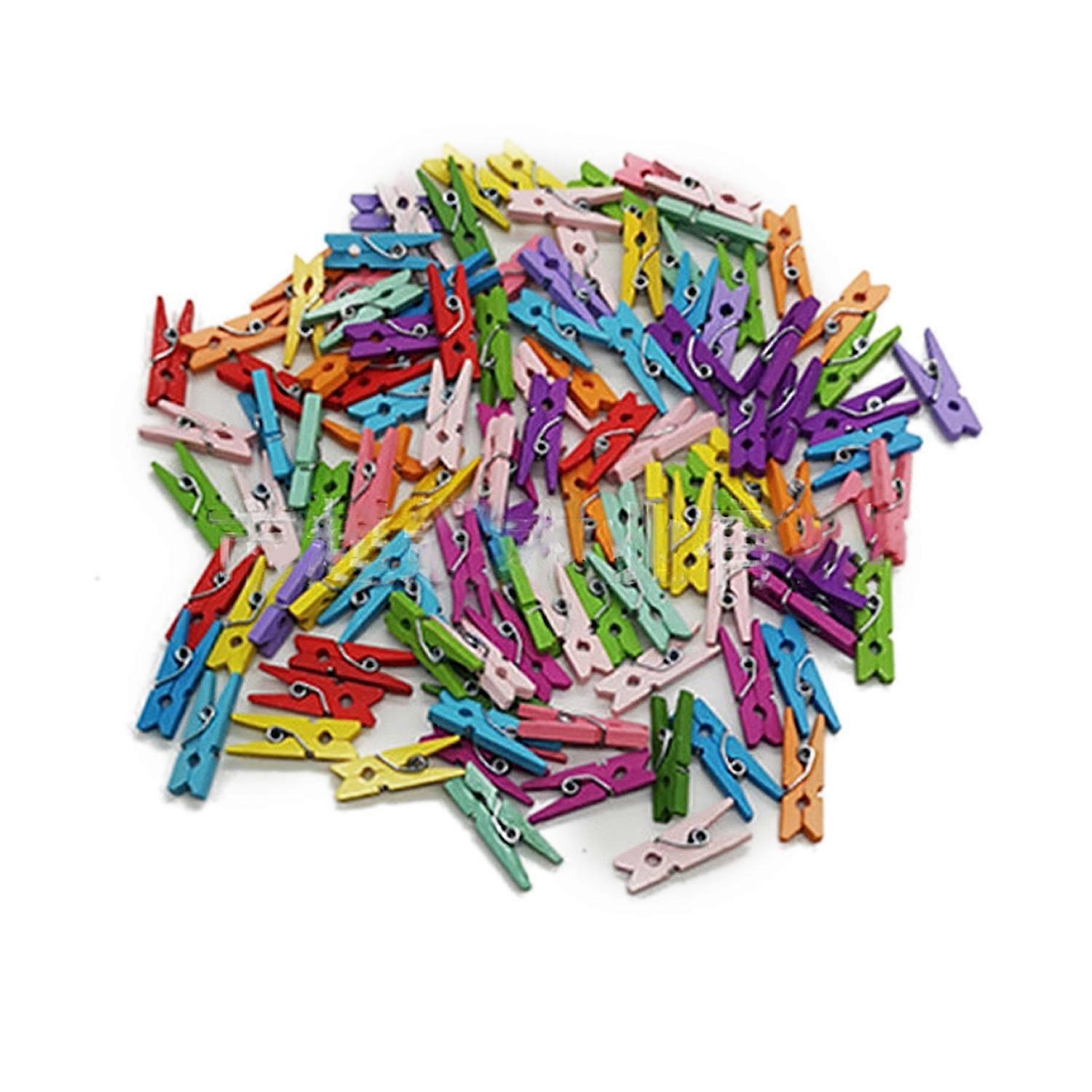 200Pcs Assorted Color Home Wooden Clip Practical Colorful Wood Photo Office Note Clamp