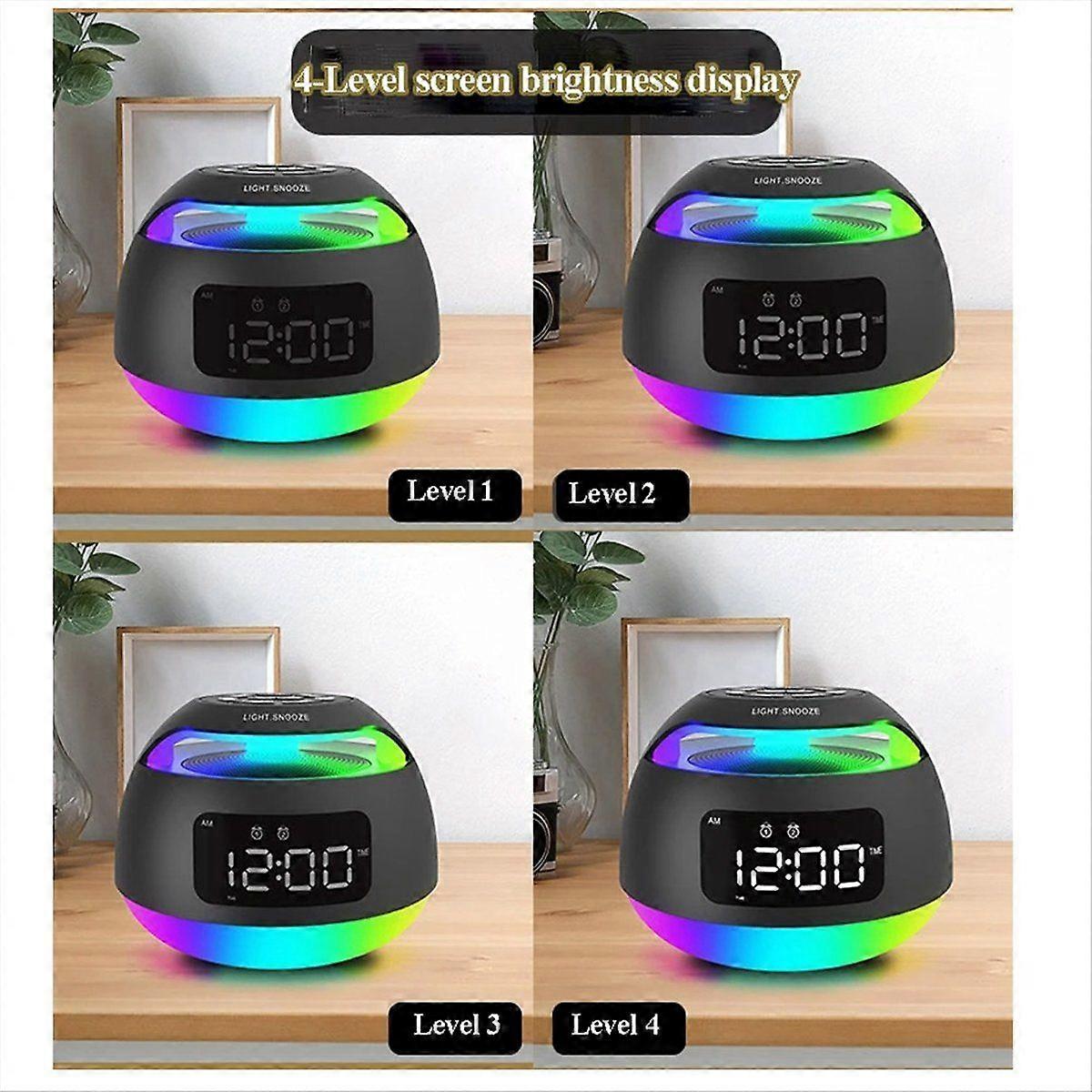 Portable LED Alarm Clock Radio RGB ColorfulLight Receiver Wireless Bluetooth Speaker with DualAlarm Snooze,A