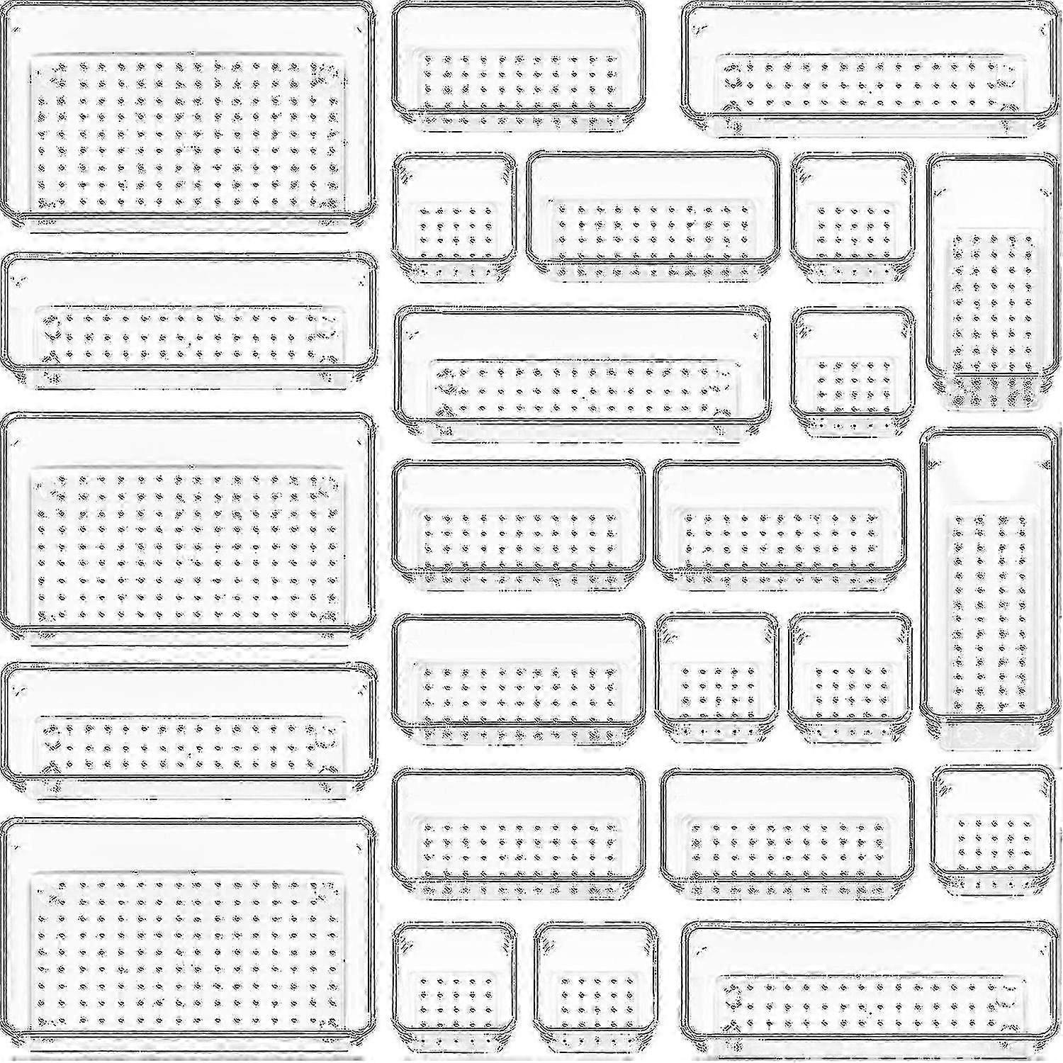 25 قطعة مجموعة منظمي أدراج بلاستيكية شفافة ، صواني منظم أدراج الحمام والغرور متعددة الاستخدامات ب 4 مقاسات (ls)