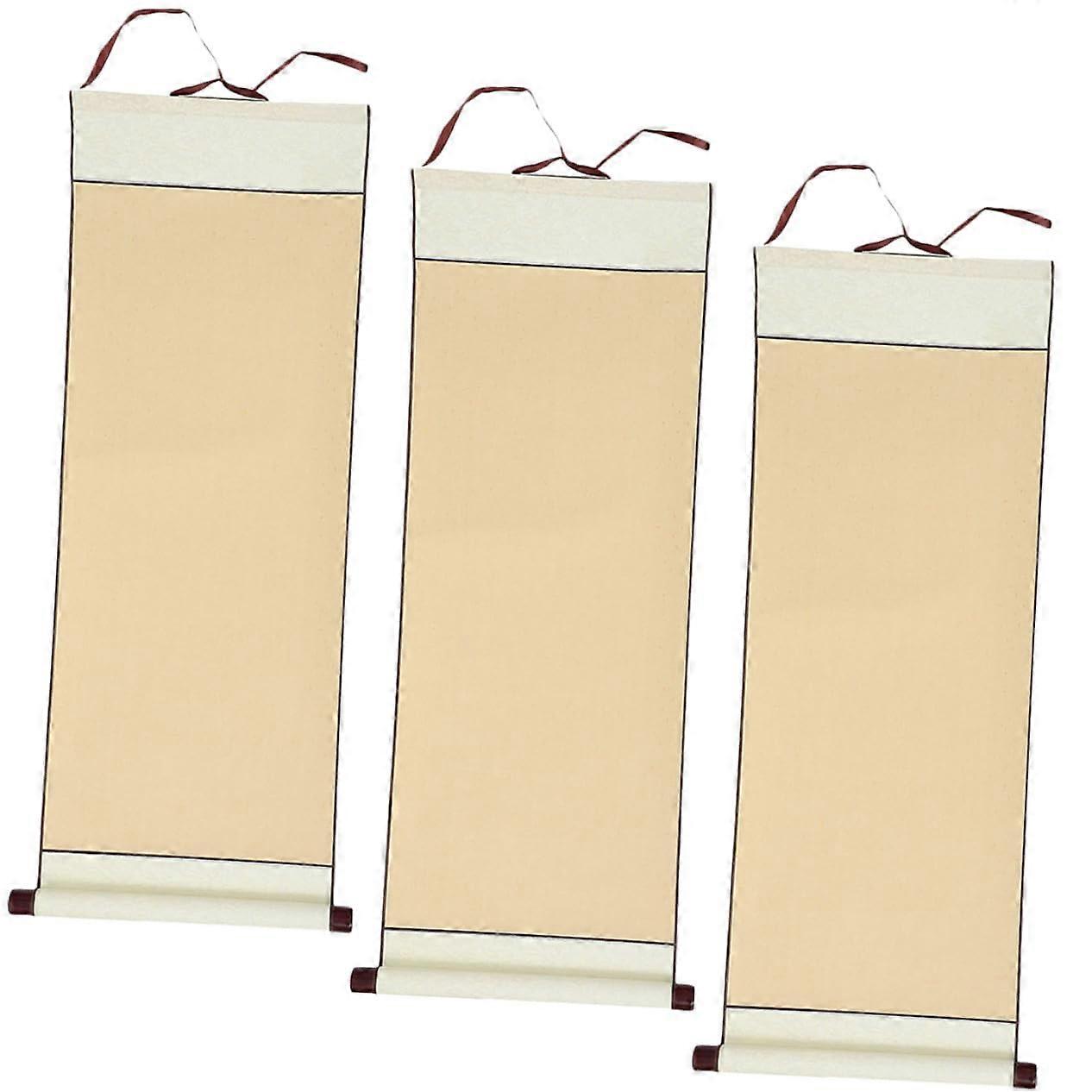 Chinese Calligraphy Xuan Paper Scroll Set of 3, Antique Red Blank Sheets for Painting and Writing