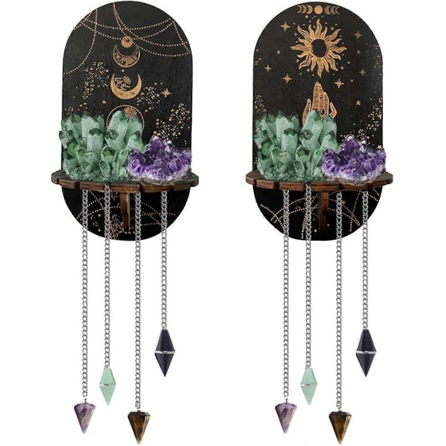 Black Glass Shelf With Moon Design And Phases