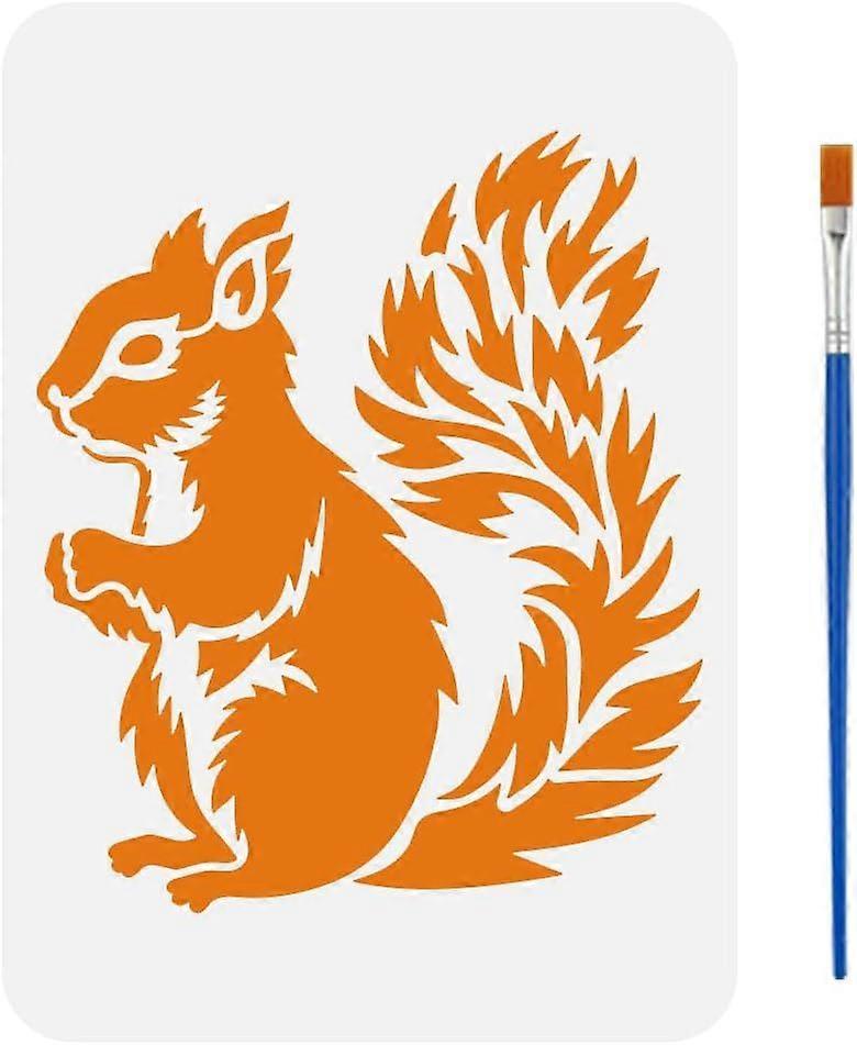 Realistic Squirrel Stencil with Brush 8.3x11.7inch Squirrel Pattern Template Animal Squirrel Stencil Animal Theme Template Realistic Style Stencil for