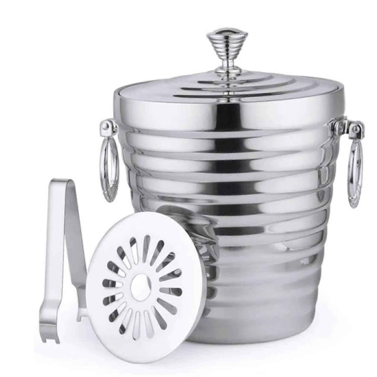 Ice Bucket with Lid and Tongs – Double Wall Stainless Steel for Parties, Bar, Home Entertaining