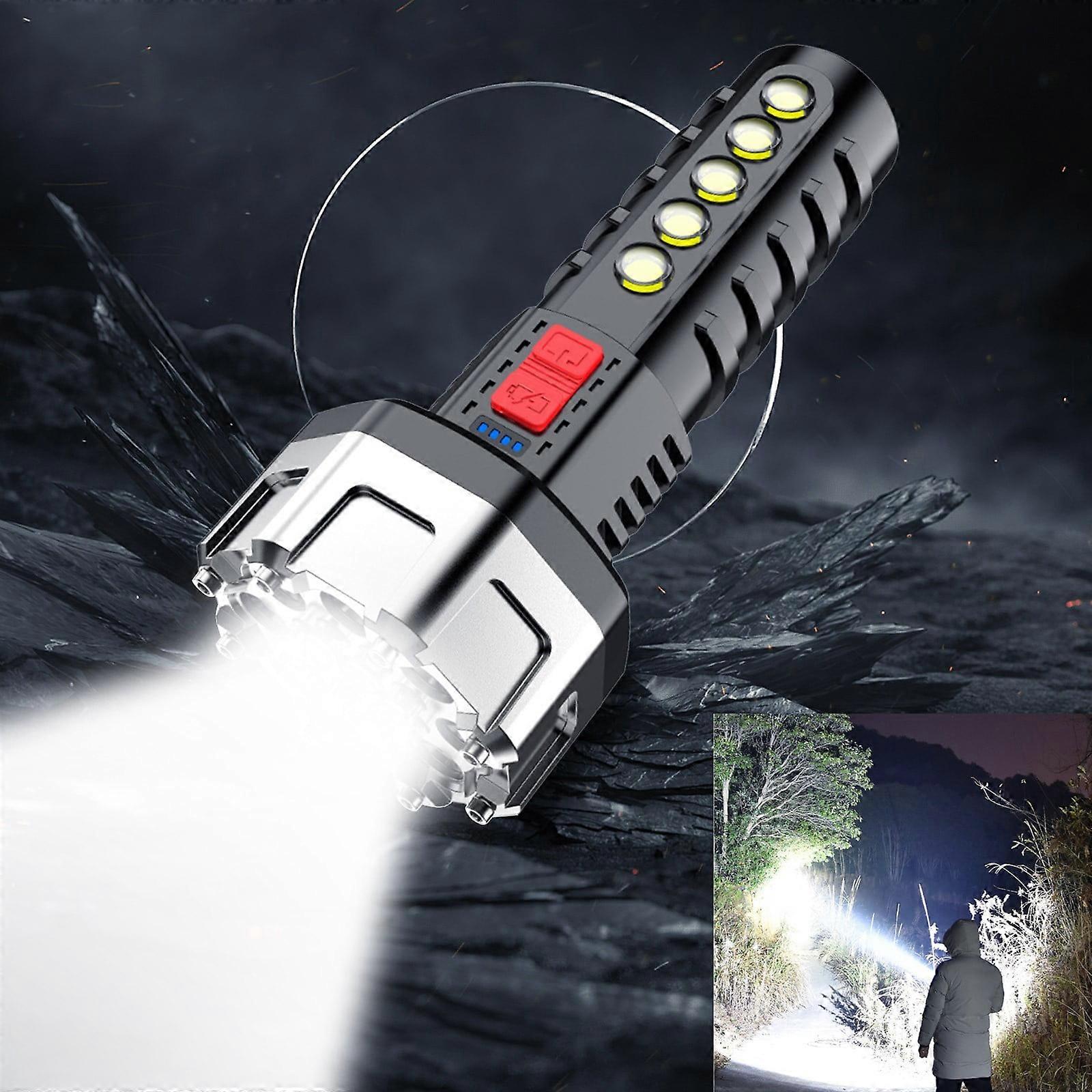 Gnobogi Camping Flashlight with USB Charging, Strong LED & COB Side Light, Built-in Battery, Compatible with Outdoor & Household Use