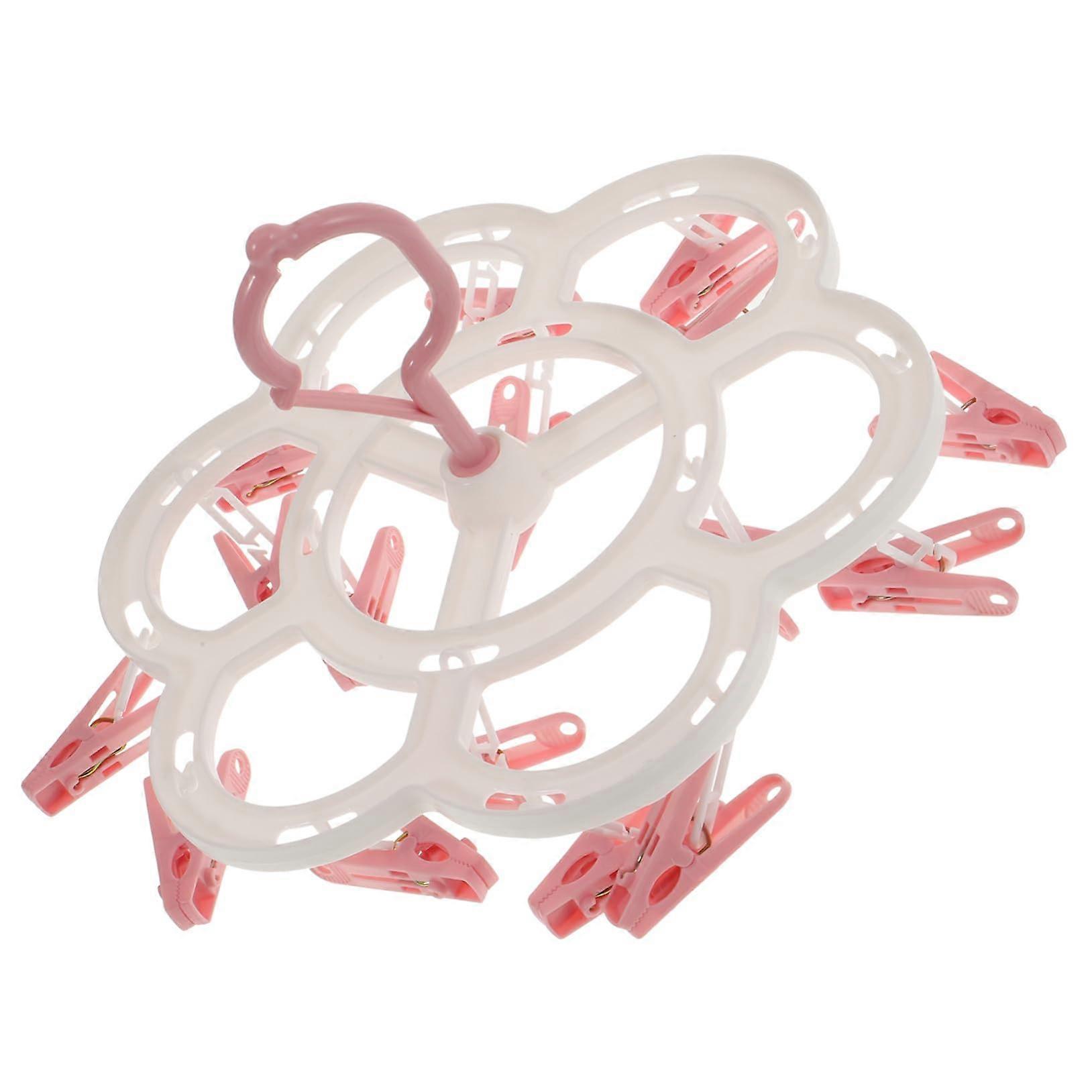 Windproof Rotating Clothes Drying Rack with Clips for Socks, Underwear, Bras and Gloves – Pink Non‑Slip Swivel Design