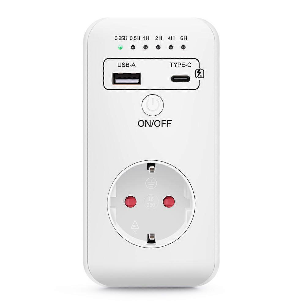 Timer Switch Timing Controller Socket 6-hours Countdown Automatic Shutdown with USB Type-C Fast Charging Ports 230V EU Plug