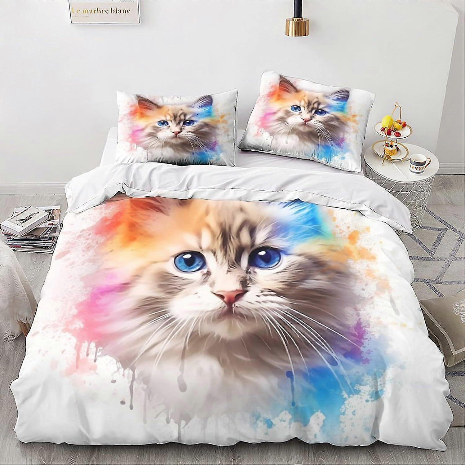 مجموعة غطاء لحاف القط LikeEj ، مجموعة الفراش ذات الطابع الطابع اللطيف ثلاثي الأبعاد ، مجموعة الفراش الحيوانية المصنوعة من الألياف الدقيقة الناعمة للمراهقين 3 قطع ، للديكور المنزلي